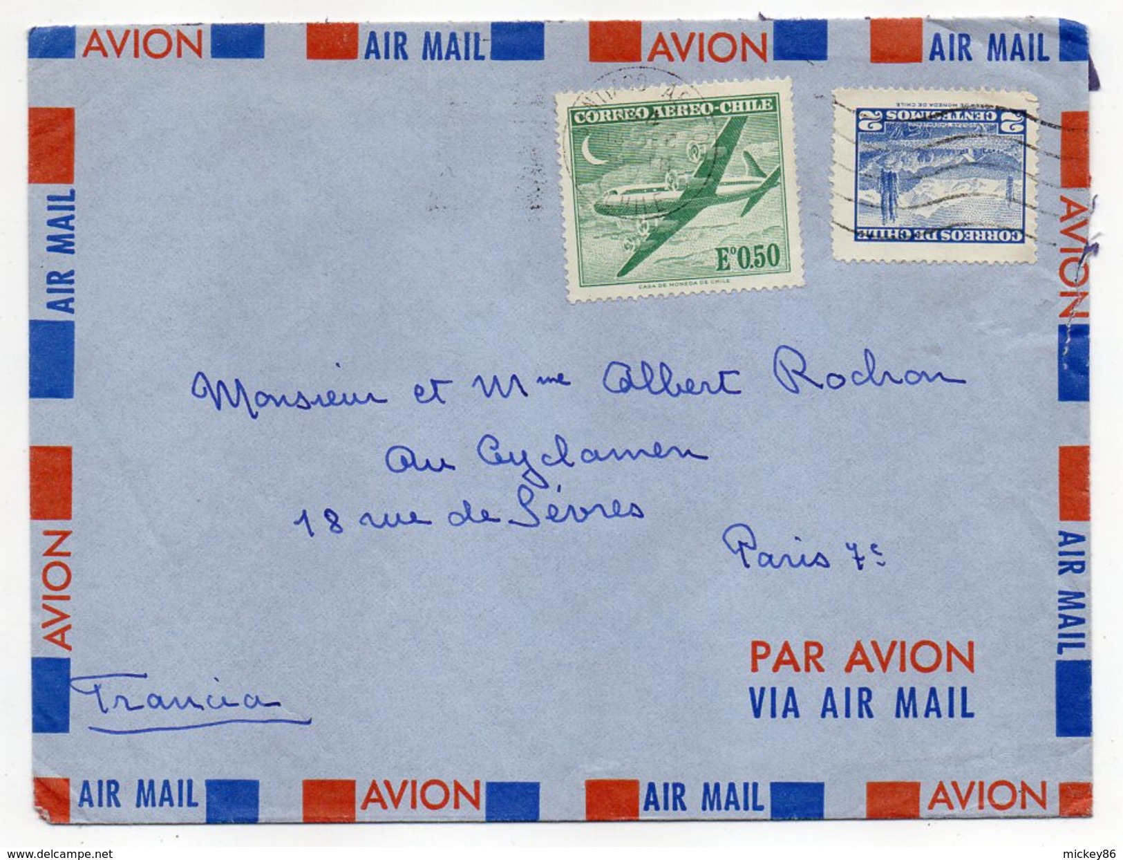 Chili ---lettre De SANTIAGO  Pour Paris (France) --- Timbres Sur Lettre-- - Cile