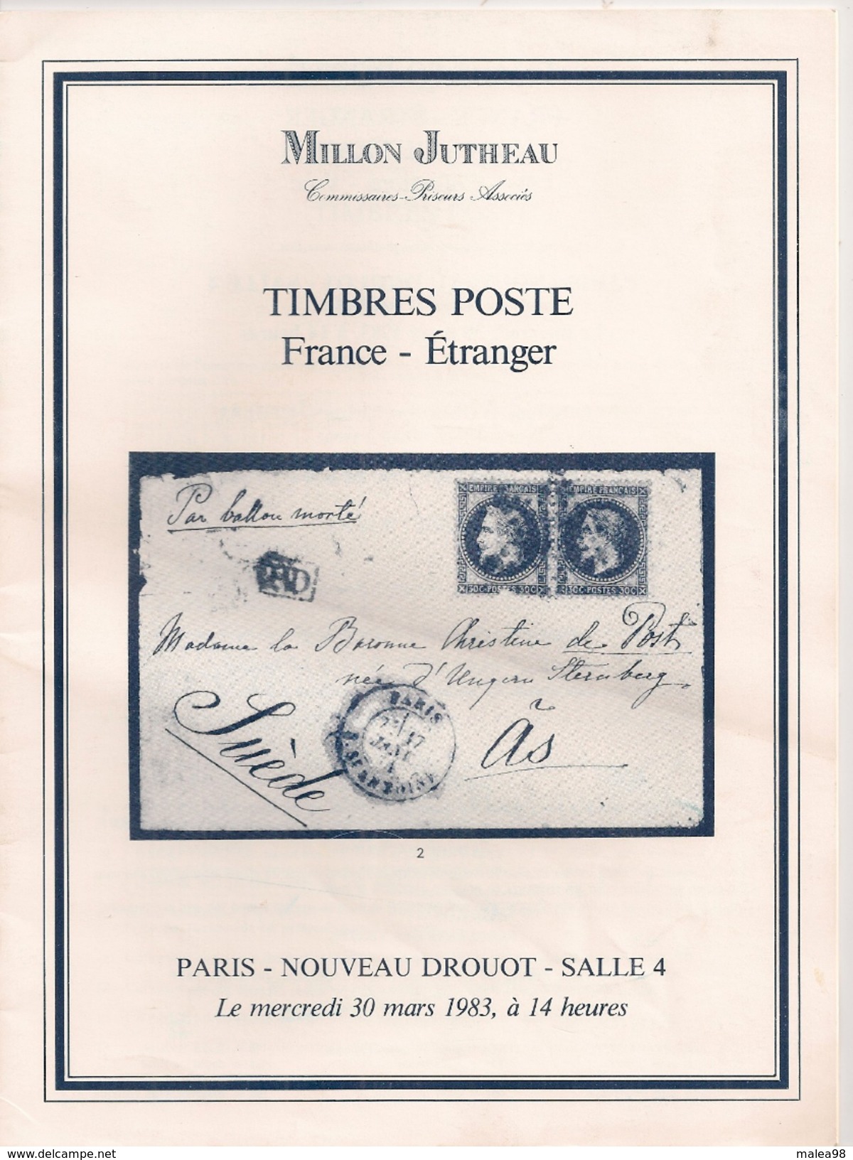 PARIS - NOUVEAU DROUOT   ,,,,30 /03/1883,,, CATALOGUE  ,VENTE De CARTES POSTALES  Et TIMBRES POSTE   FRANCE ETRANGER _ - Livres & Catalogues