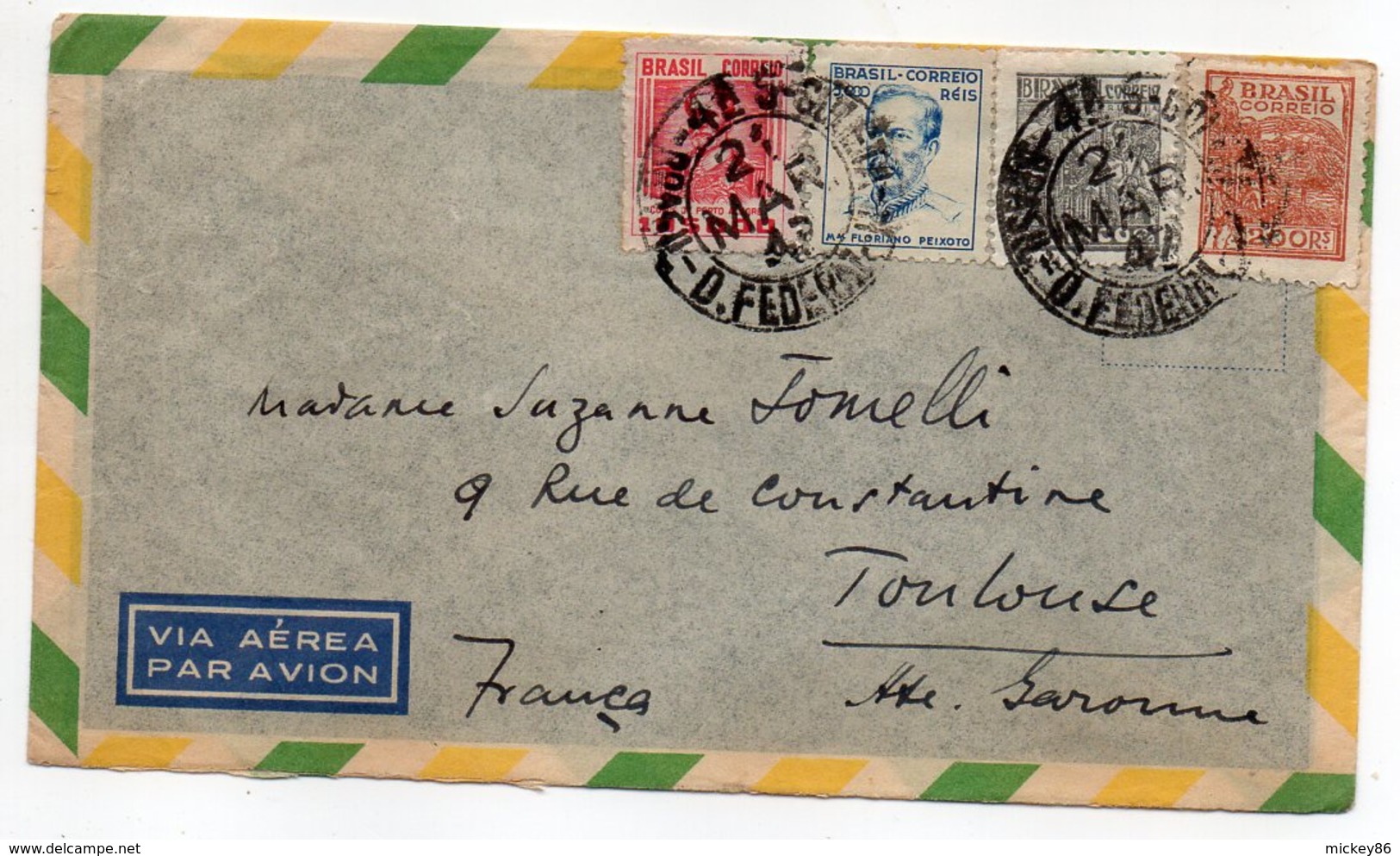 Brésil--1947--lettre  Pour Toulouse (France)--timbres  -- Cachets - Cartas & Documentos