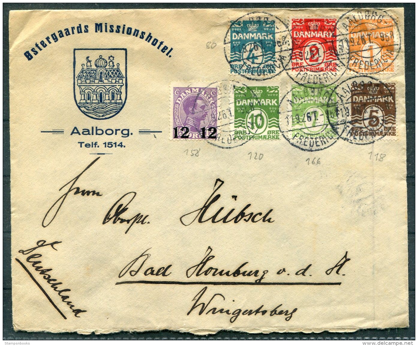 1926 Denmark Ostergaards Missionhotel, Aalborg Cover - Bad Homberg, Germany - Covers & Documents