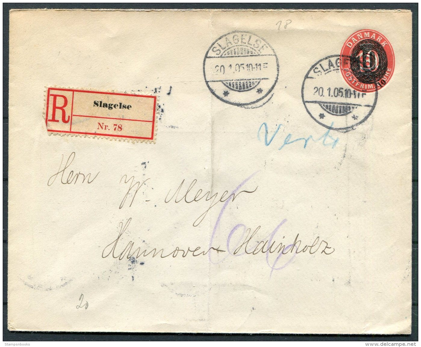 1905 Denmark Slagelse Registered Stationery Cover - Covers & Documents