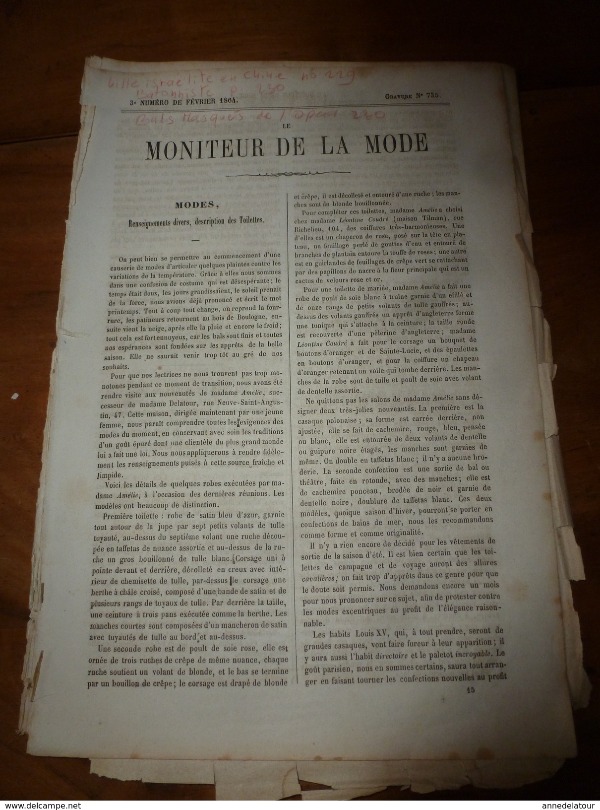 1864 Une Ville Israélite En Chine ; Pradier  Le Roi Des Jongleurs Bâtonnistes ; Bals Masqués De L'Opéra - Non Classés