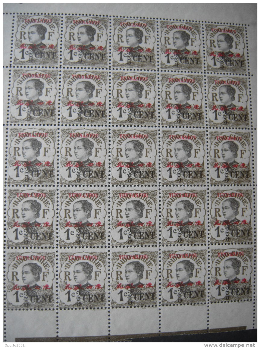 1919 2/5c On 1c. COMPLETE PANE OF 25 With Full Margins. Unused. Yv 50 - Unused Stamps