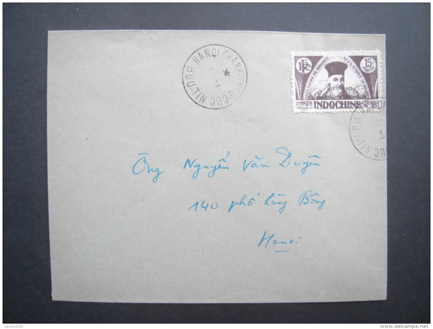 Cover Bearing 1945 15c VIET NAM DAN CHU CONG HOA Overprint (SG 14)  Tied By 'Hanoi' Cancel. Very Fine &amp; Scarce - Vietnam