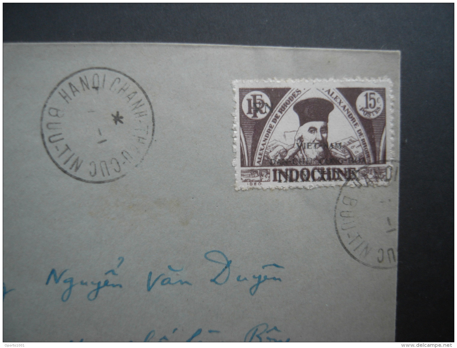 Cover Bearing 1945 15c VIET NAM DAN CHU CONG HOA Overprint (SG 14)  Tied By 'Hanoi' Cancel. Very Fine &amp; Scarce - Vietnam