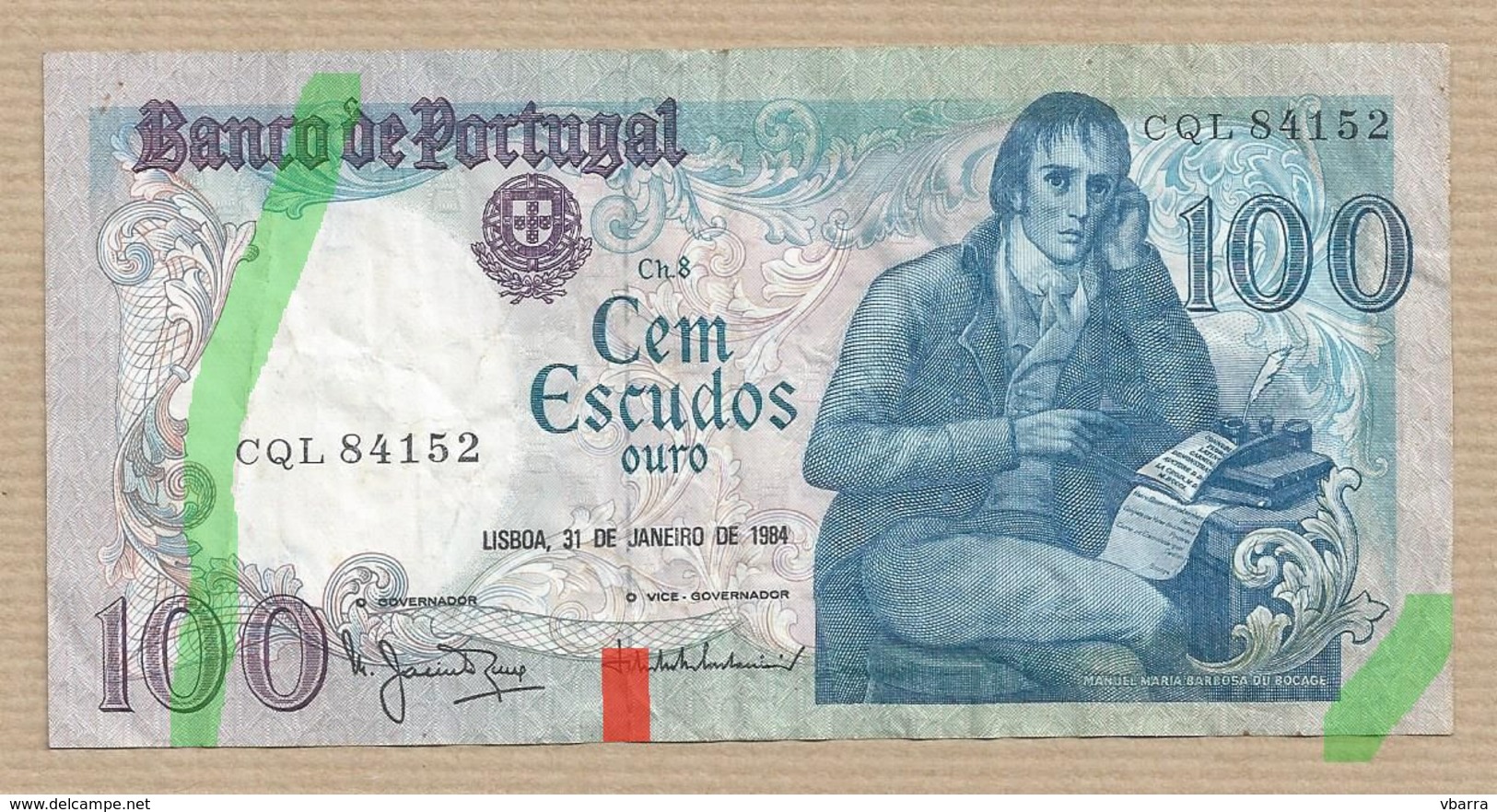 Bank Of Portugal - 100 Escudos Effigy: Bocage 1984 Banknote Billet De Banque Billete De Banco Nota De Banco - Portugal