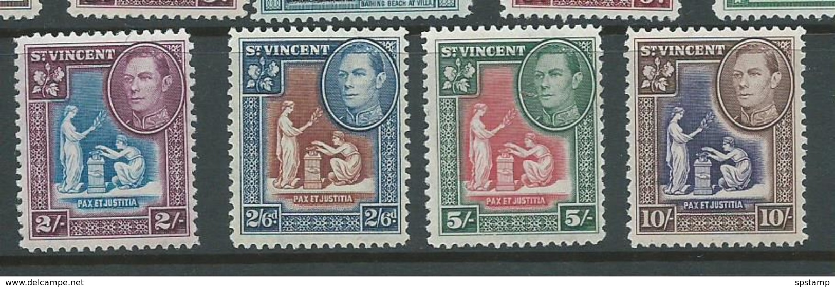 St Vincent 1938 KGVI Definitives 2 Shilling To 10 Shilling Badge Of Colony MNH (4) - St.Vincent (...-1979)
