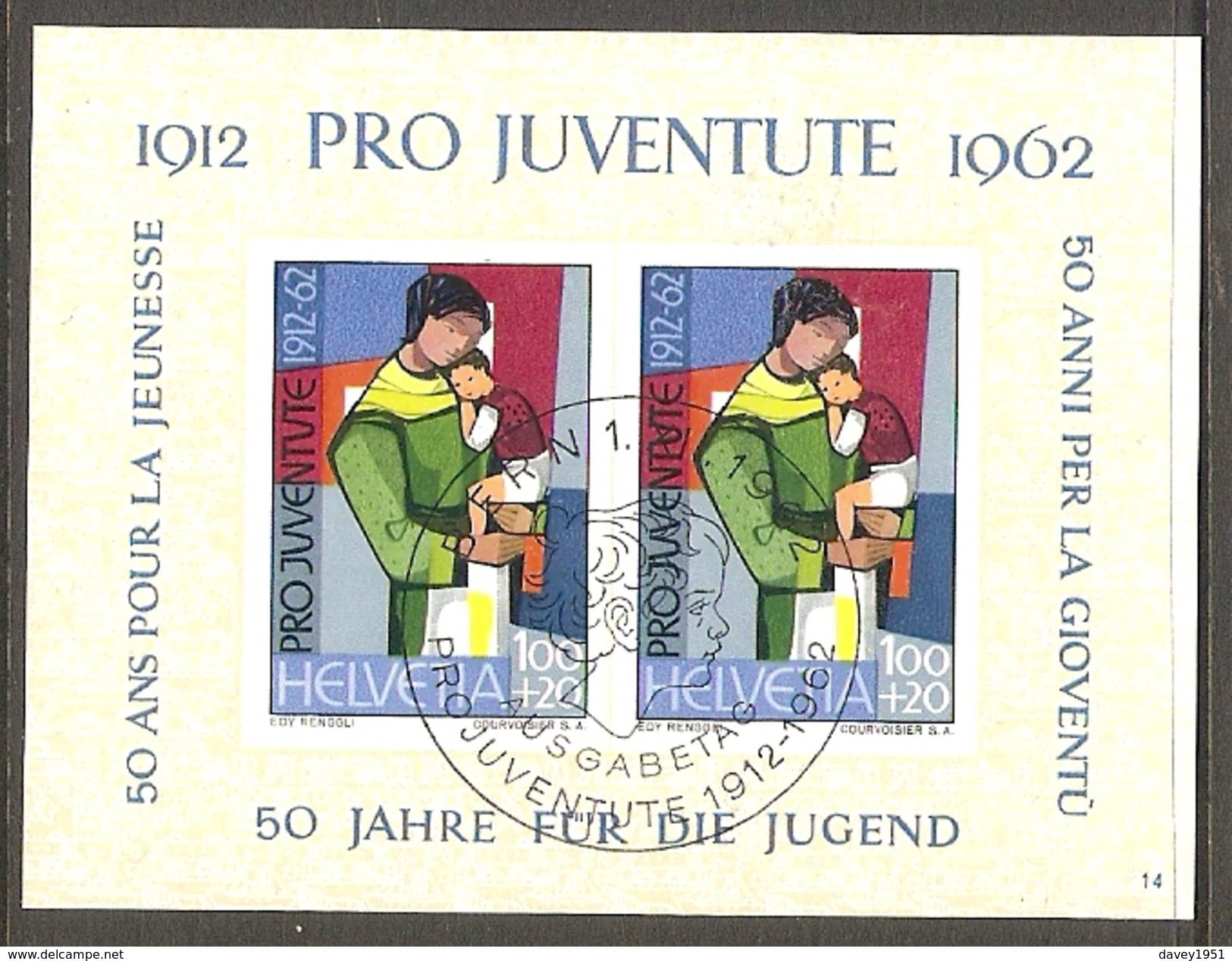 001064 Switzerland Pro Juventute 1962 Miniature Sheet FU - Used Stamps