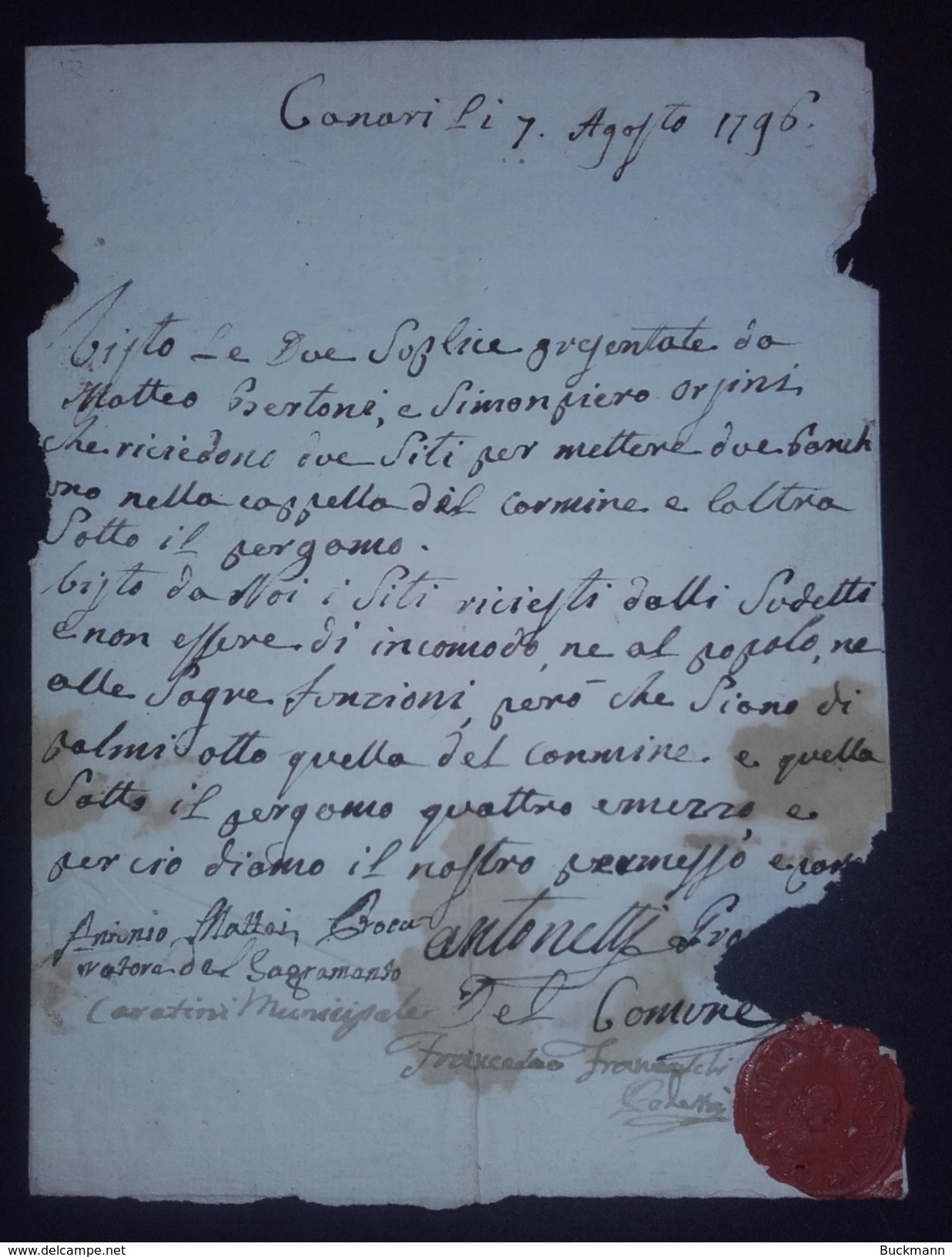 CORSE  Royaume Anglo-corse (1794/1796) Manuscrit Avec RARE Cachet Municipal CUMUNITA DI CANARI 7 Août 1796 - Manuscrits