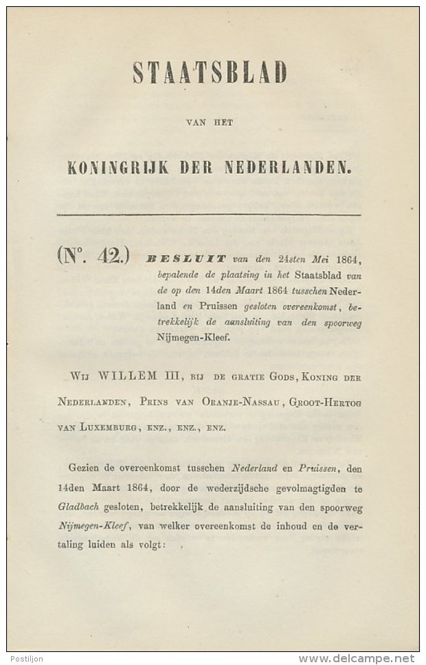 Staatsblad 1864 : Spoorlijn Nijmegen - Kleef - Documentos Históricos