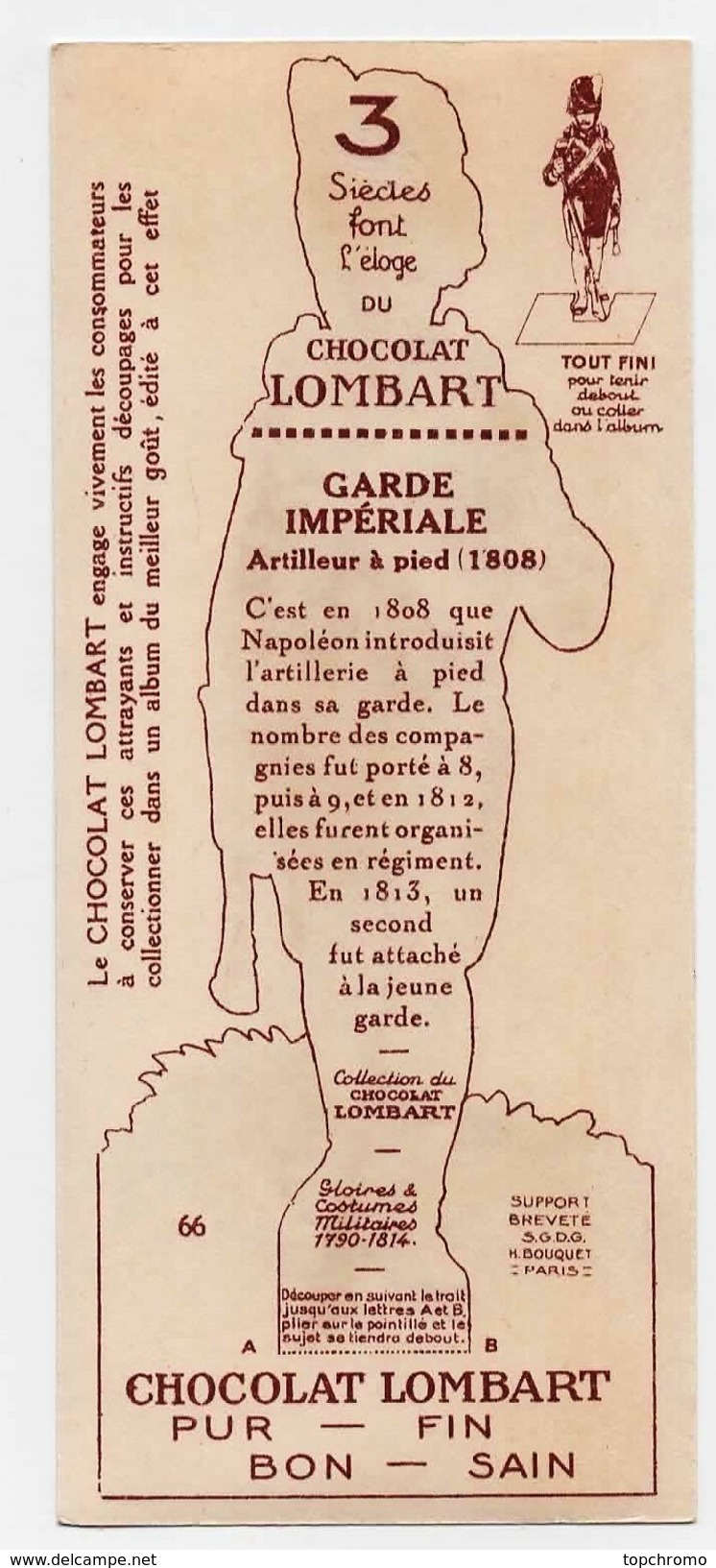 CHROMO Chocolat Lombart à Découper Gray 1808 Garde Impériale Artilleur à Pied Militaria Histoire De France - Autres & Non Classés