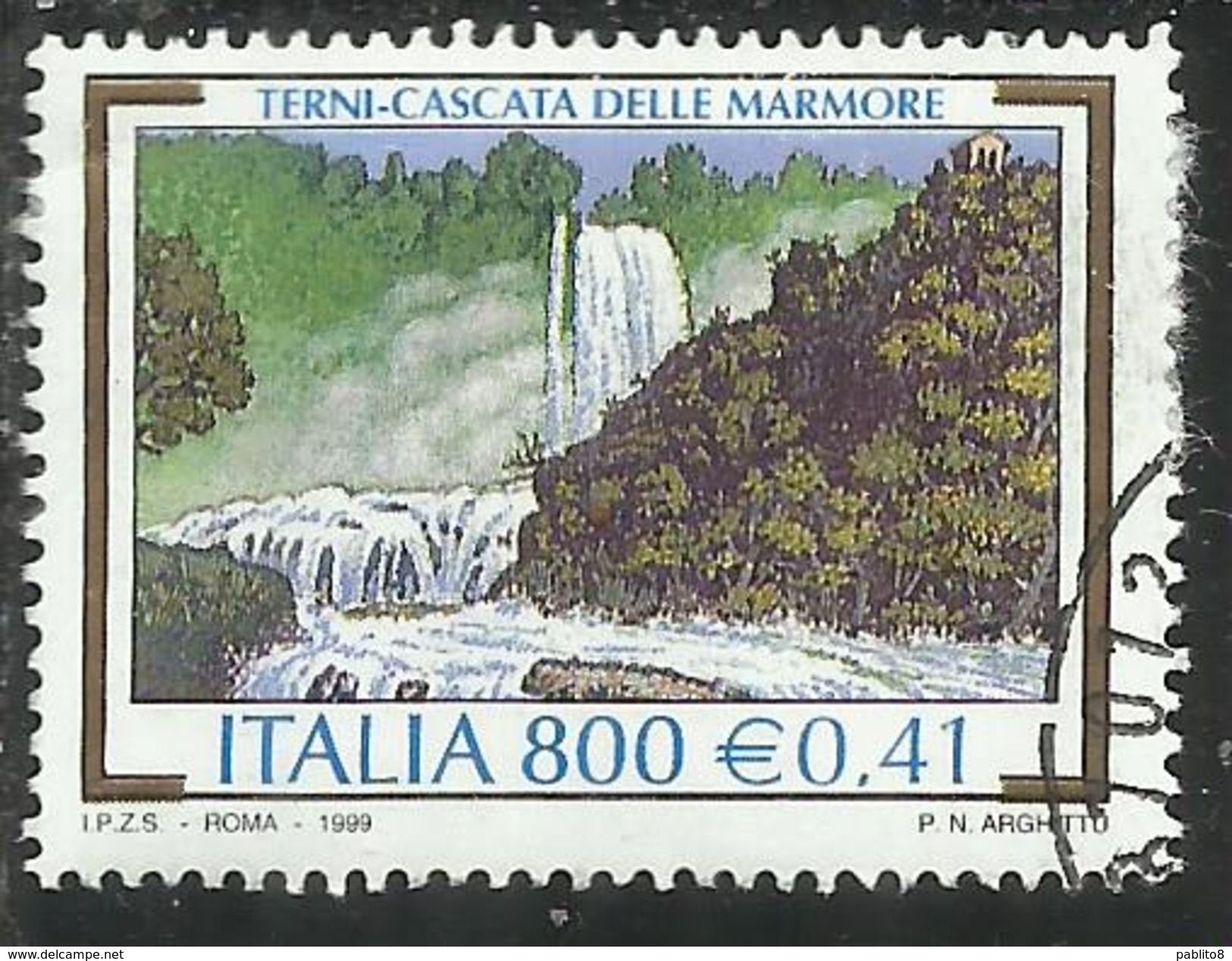 ITALIA REPUBBLICA ITALY 1999 PROPAGANDA TURISTICA TOURISM TERNI CASCATA DELLE MARMORE LIRE 800 &euro; 0,41 USATO USED - 1991-00: Oblitérés