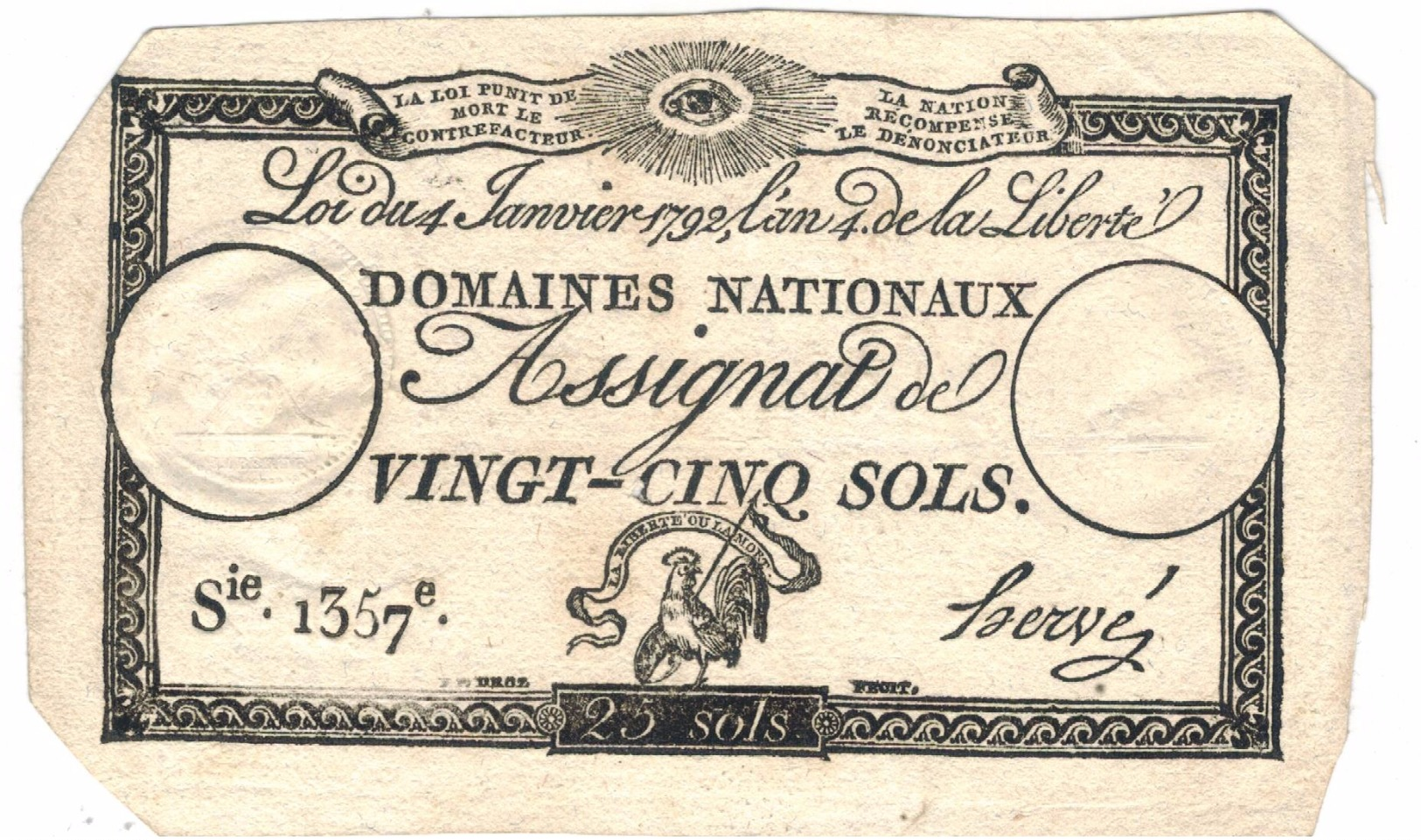 France, Assignats 25 Sols, Great Grade . Free S & H To USA. - Assignats & Mandats Territoriaux