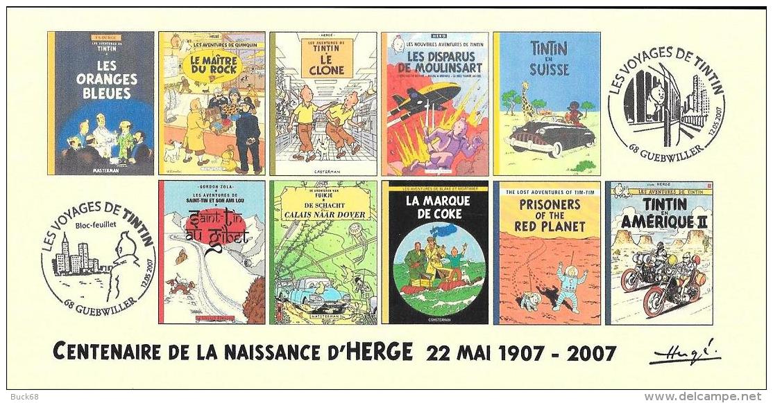 FRANCE 2007 N°03 Albums Fictifs + 2 Cachets Premier Jour FDC TINTIN KUIFJE TIM HERGE GUEBWILLER - Other & Unclassified