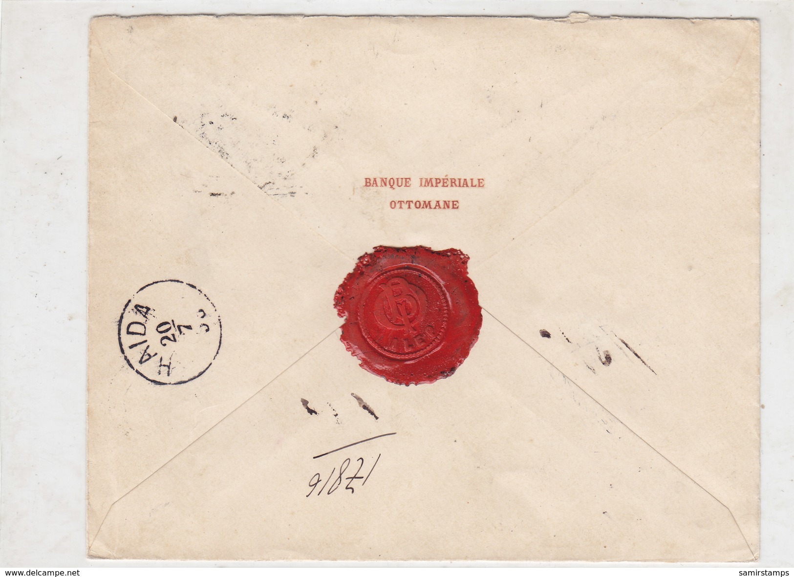 Syria Regsitr.Chargee Letter 1898 Aleppo Clear Oval Cancel.UPU Turquie ,2nd Scan Ottoman Bank,Red Wax Seal-RR.SKRILL PAY - Syria