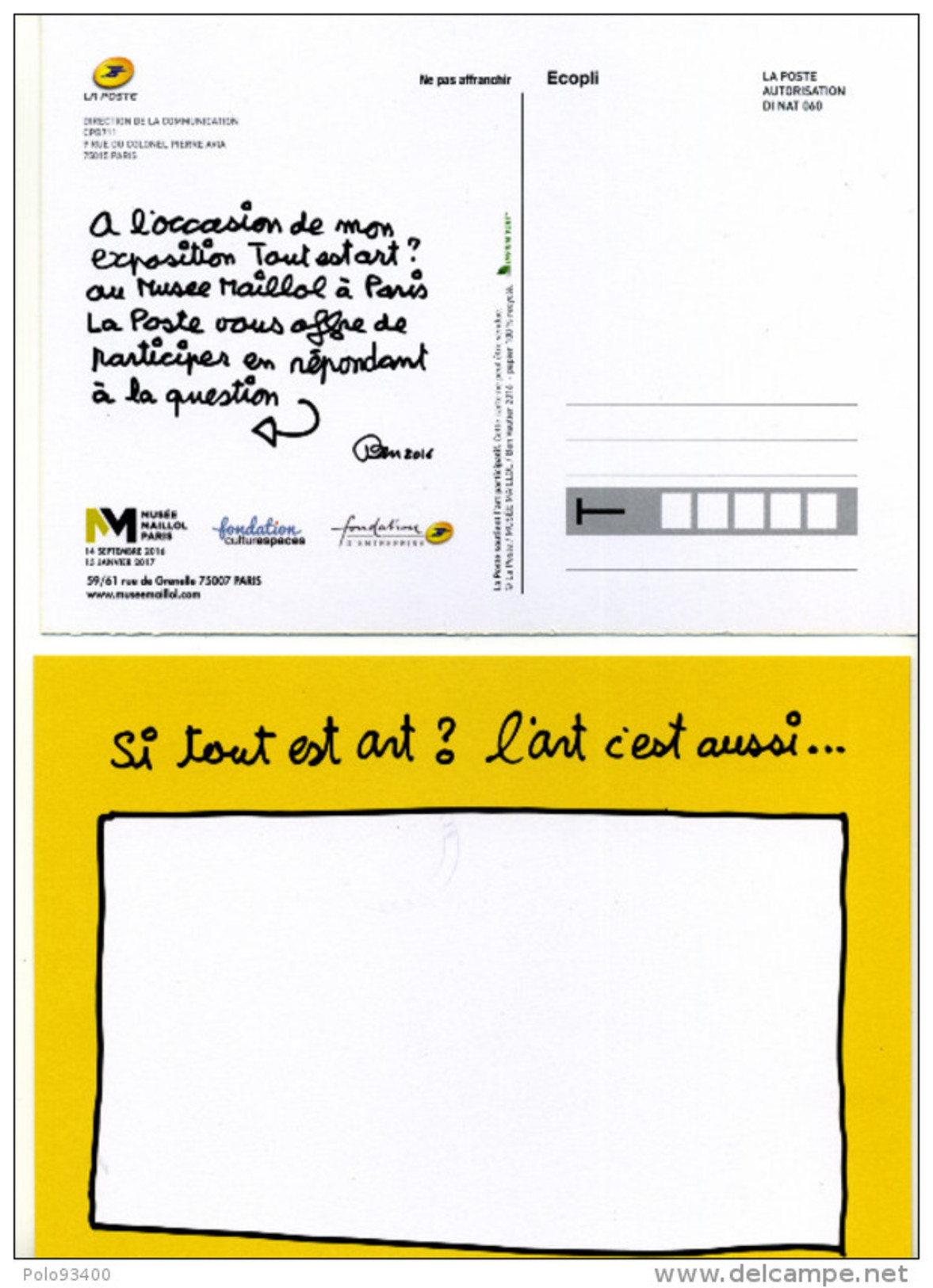 2016 BEN AU MUSÉE MAILLOL - Prêts-à-poster:Stamped On Demand & Semi-official Overprinting (1995-...)