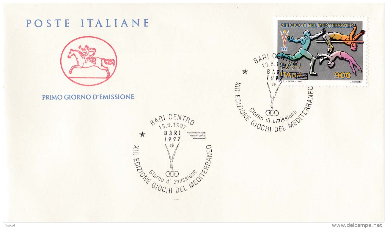 1997 ITALIA - 06 GIOCHI DEL MEDITERRANEO - FDC CAVALLINO - ANNULLO BARI CENTRO - FDC