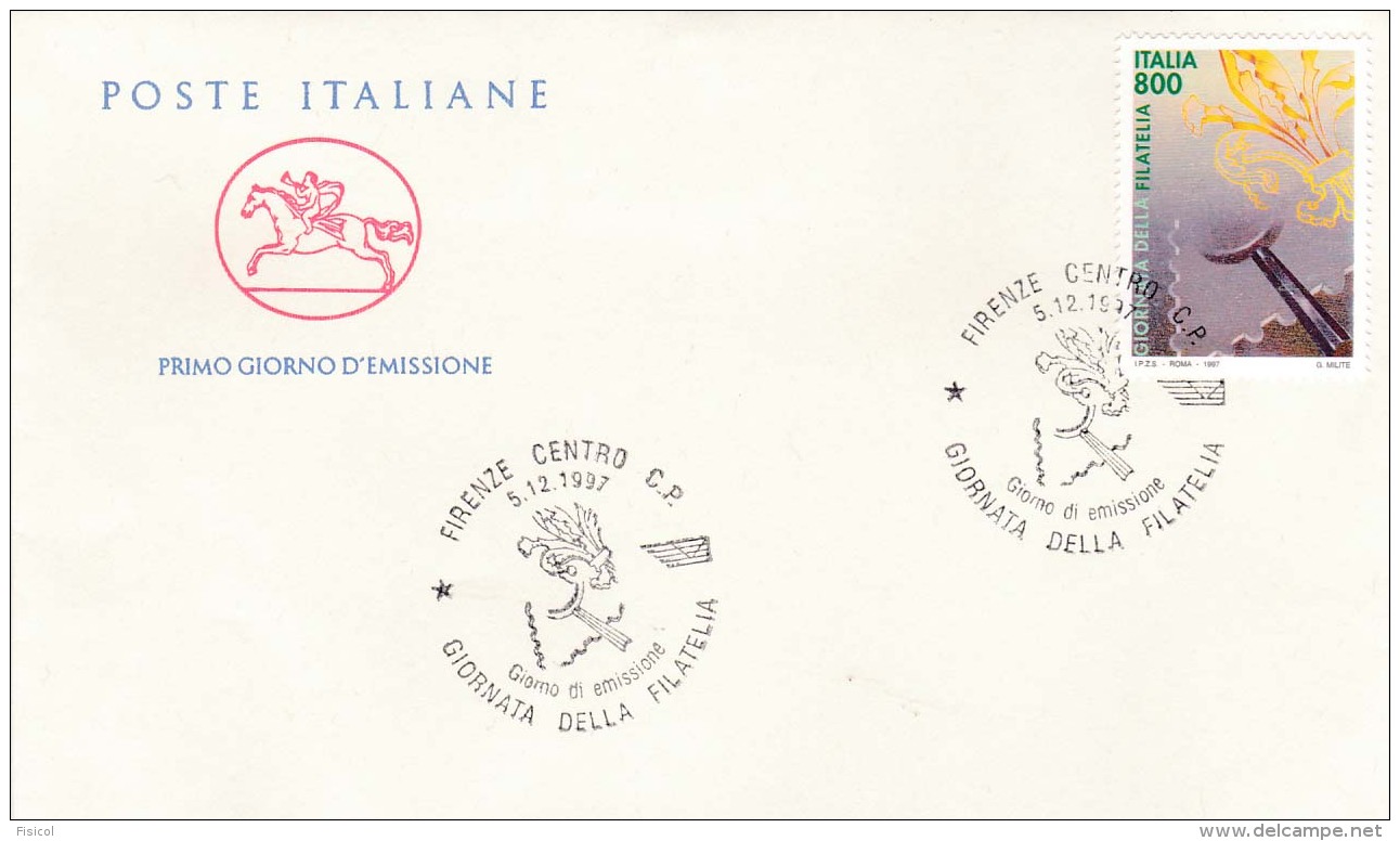 1997 ITALIA - 12 GIORNATA DELLA FILATELIA - FDC CAVALLINO - ANNULLO FIRENZE CENTRO - FDC