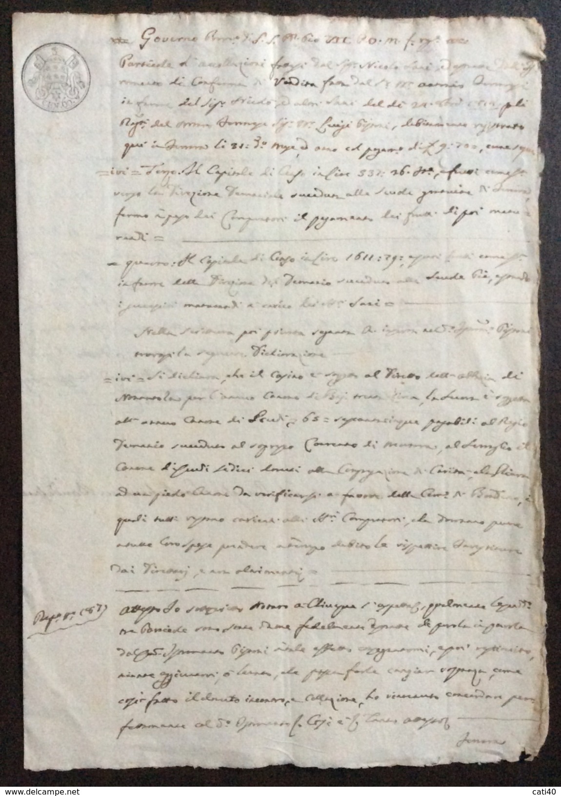 FERRARA GOVERNO PONTIFICIO MANOSCRITTO IN CARTA BOLLATA 60 C  Con Splendido Tabellionato In Data 25/6/1825 - Manoscritti