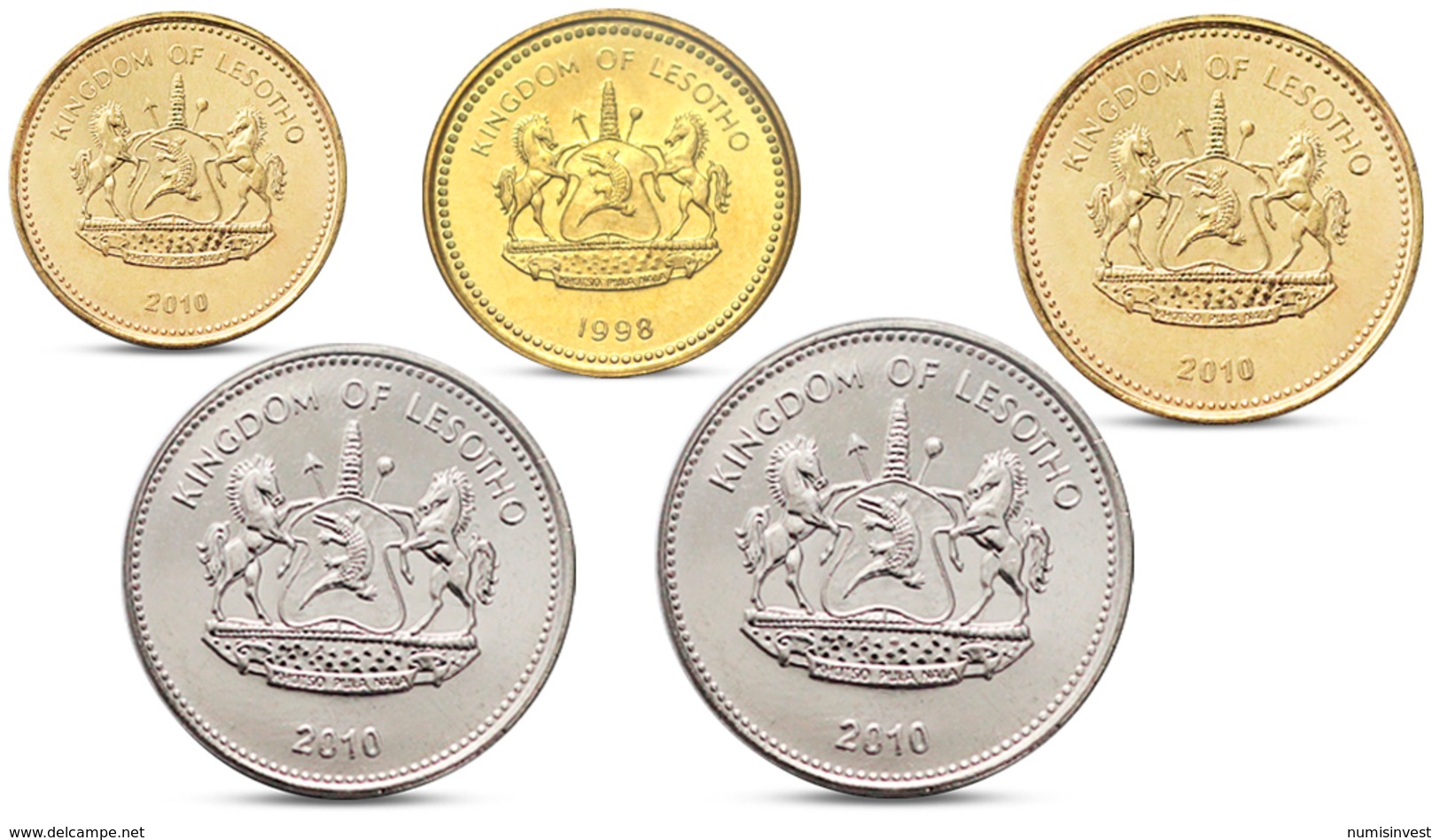 LESOTHO 5 COINS SET 10, 20, 50 LESENTE, 2, 5 MALOTI UNC - Lesotho