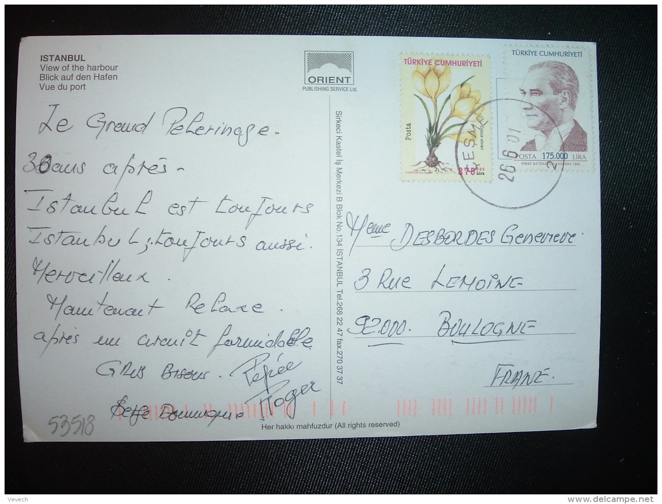 CP Pour La FRANCE TP 175.000 L + TP FLEURS 275 000 / OBL.26 6 01 CESME - Briefe U. Dokumente