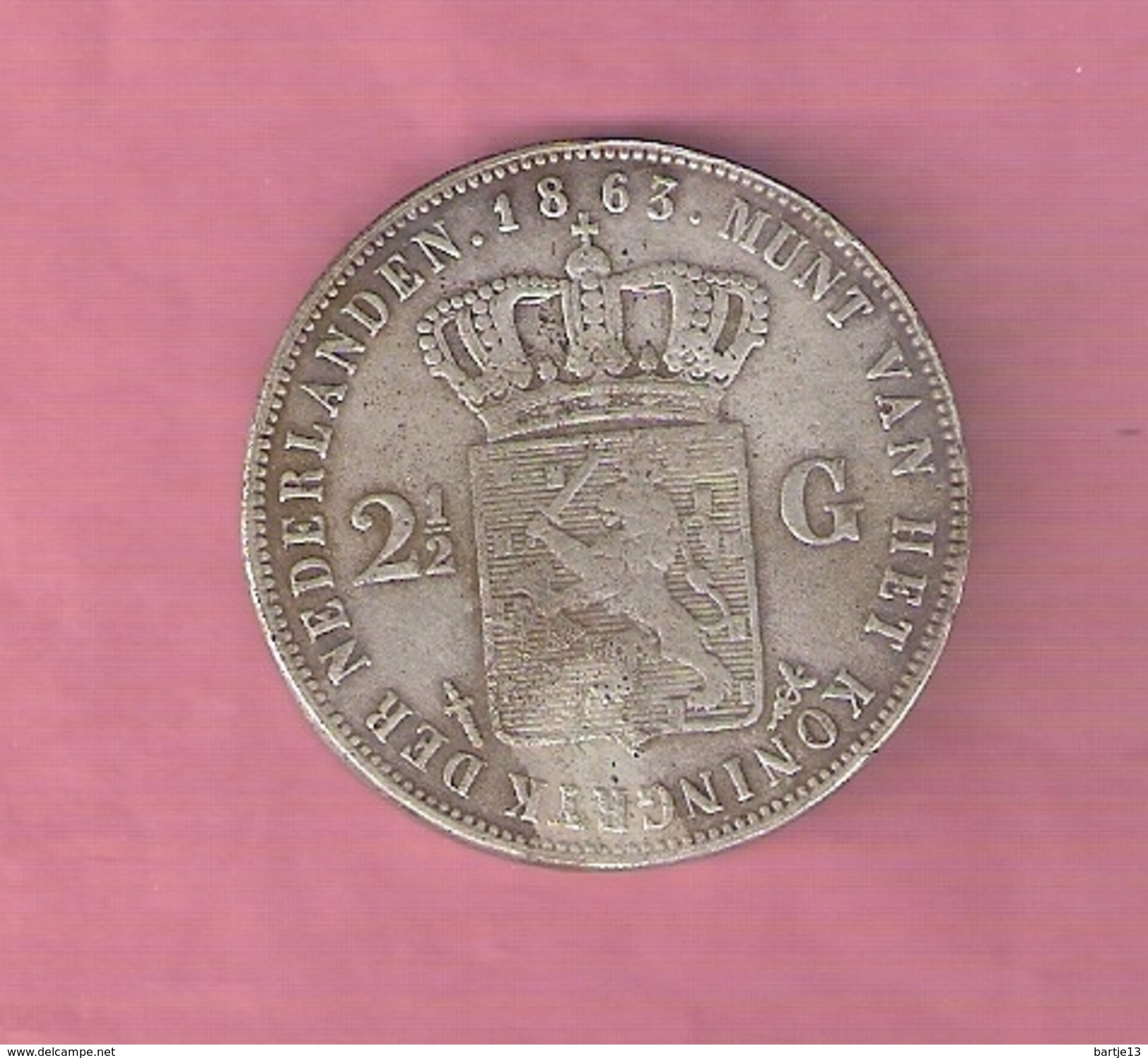 RIJKSDAALDER 2 1/2 GULDEN 1863 WILLEM III MOEILIJKSTE JAAR  NASLAG - 1849-1890 : Willem III