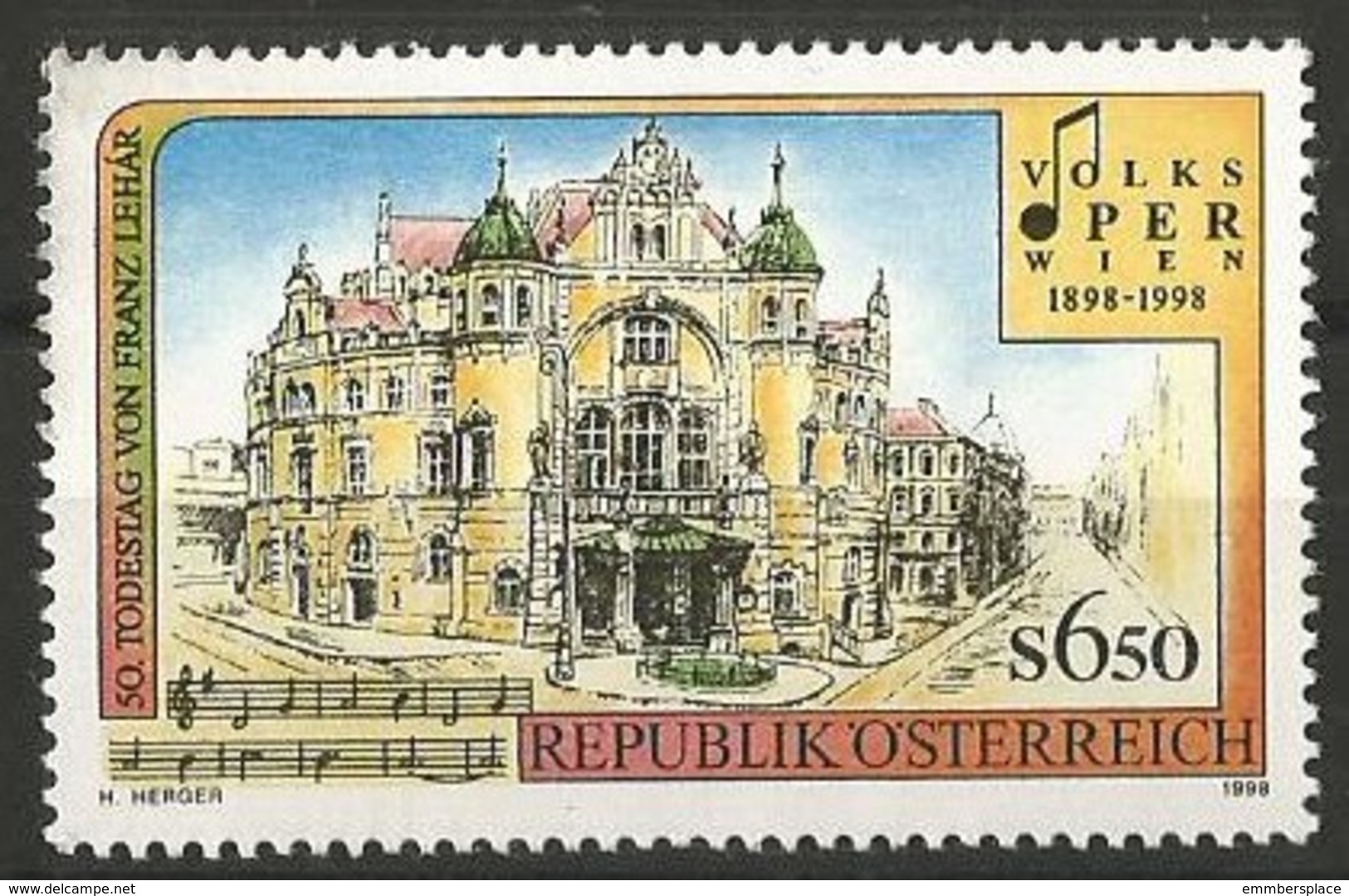 Austria - 1998 People's Opera, Vienna 6.50s MNH **          Sc 1767 - Unused Stamps