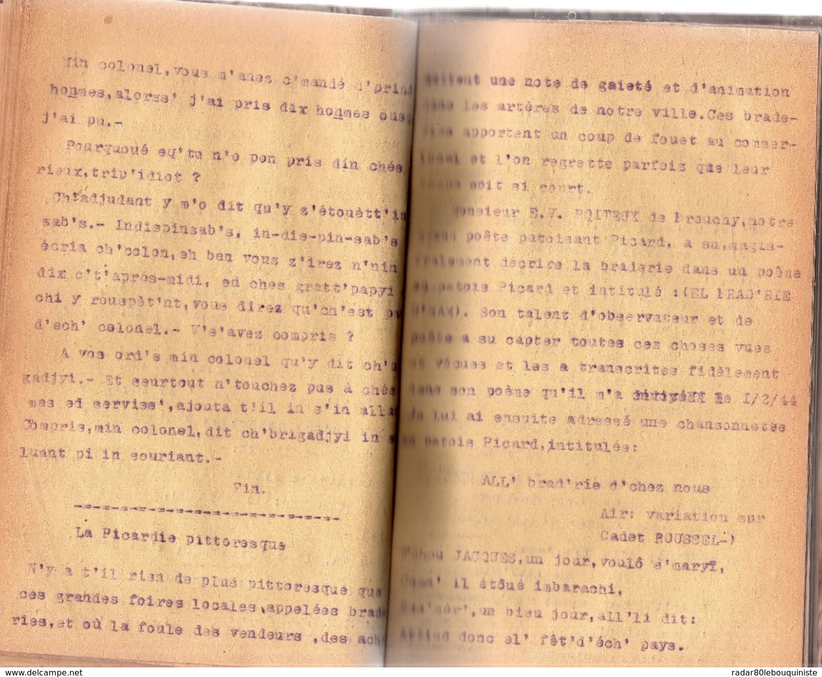 Tapuscrit En Picard.ECHOS DE PICARDIE Par ROGER CAGNON,né à HAM En 1897,SOMME (1914-1918).174 Pages.vers 1945-1950. - Manuscrits