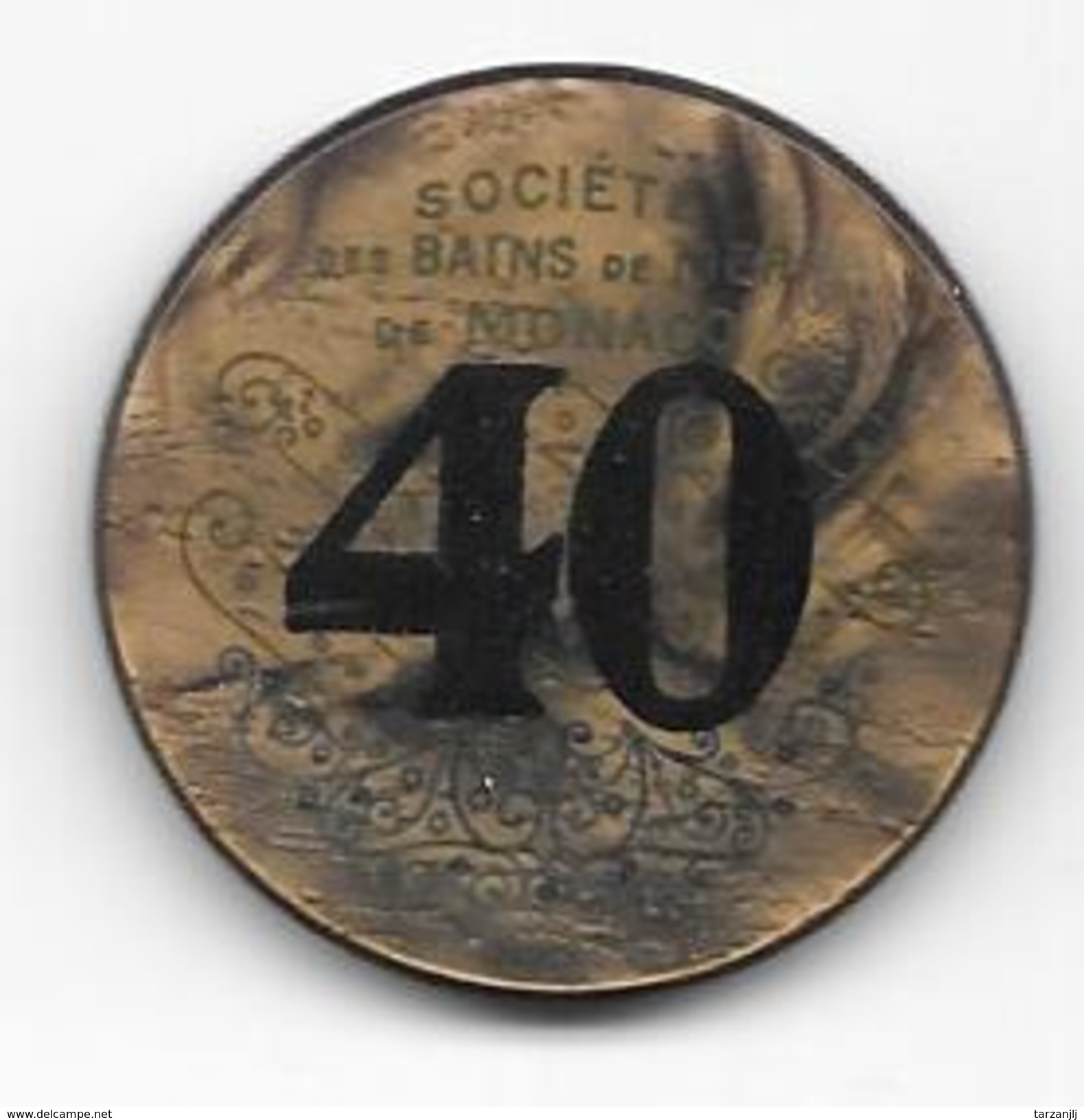 Ancien Jeton De Casino De 40 Francs Société Des Bains De Mer De Monte Carlo - Monaco (ficha) - Casino