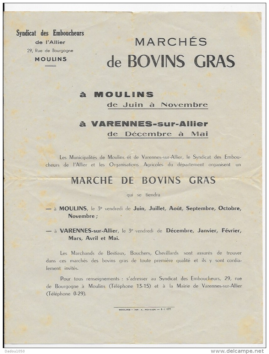 Marchés De Bovins Gras 03 MOULINS Et VARENNES SUR ALLIER - Affiches