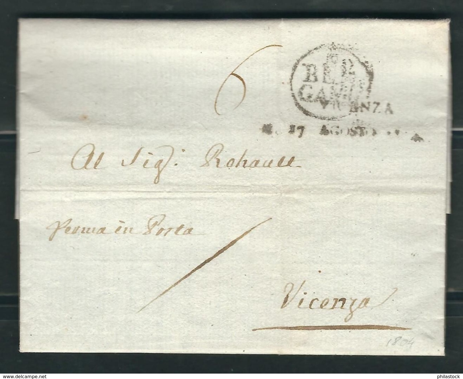 ITALIE 1804 Marque Postale Lettre Entière Bergamo Pour Vicenza - 1. ...-1850 Prephilately