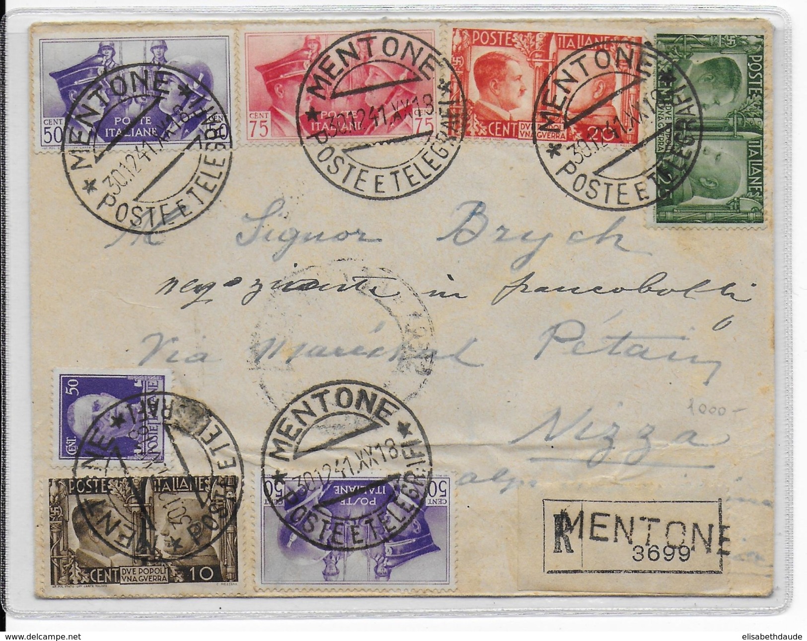 1941 - OCCUPATION ITALIENNE En FRANCE - RARE ENVELOPPE RECOMMANDEE De MENTONE (MENTON) Avec CENSURE => NIZZA - 2. Weltkrieg 1939-1945