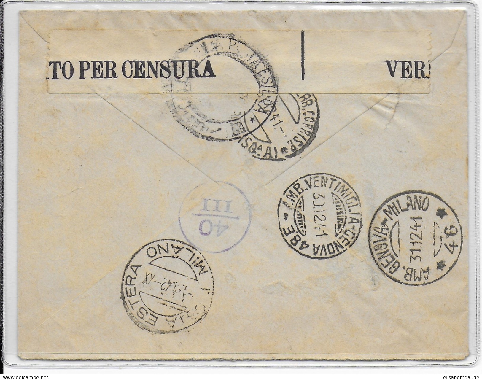 1941 - OCCUPATION ITALIENNE En FRANCE - RARE ENVELOPPE RECOMMANDEE De MENTONE (MENTON) Avec CENSURE => NIZZA - 2. Weltkrieg 1939-1945