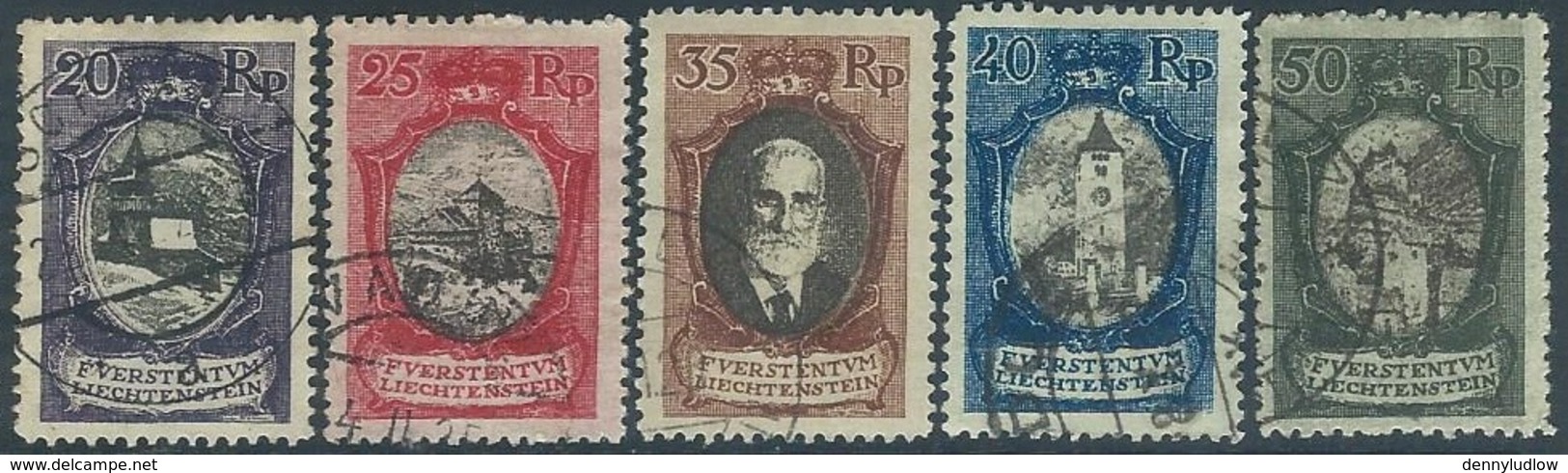 Liechtenstein  1921 Sc#62-3, 65-7  5 Better  Used  2016 Scott Value $42.10 - Oblitérés