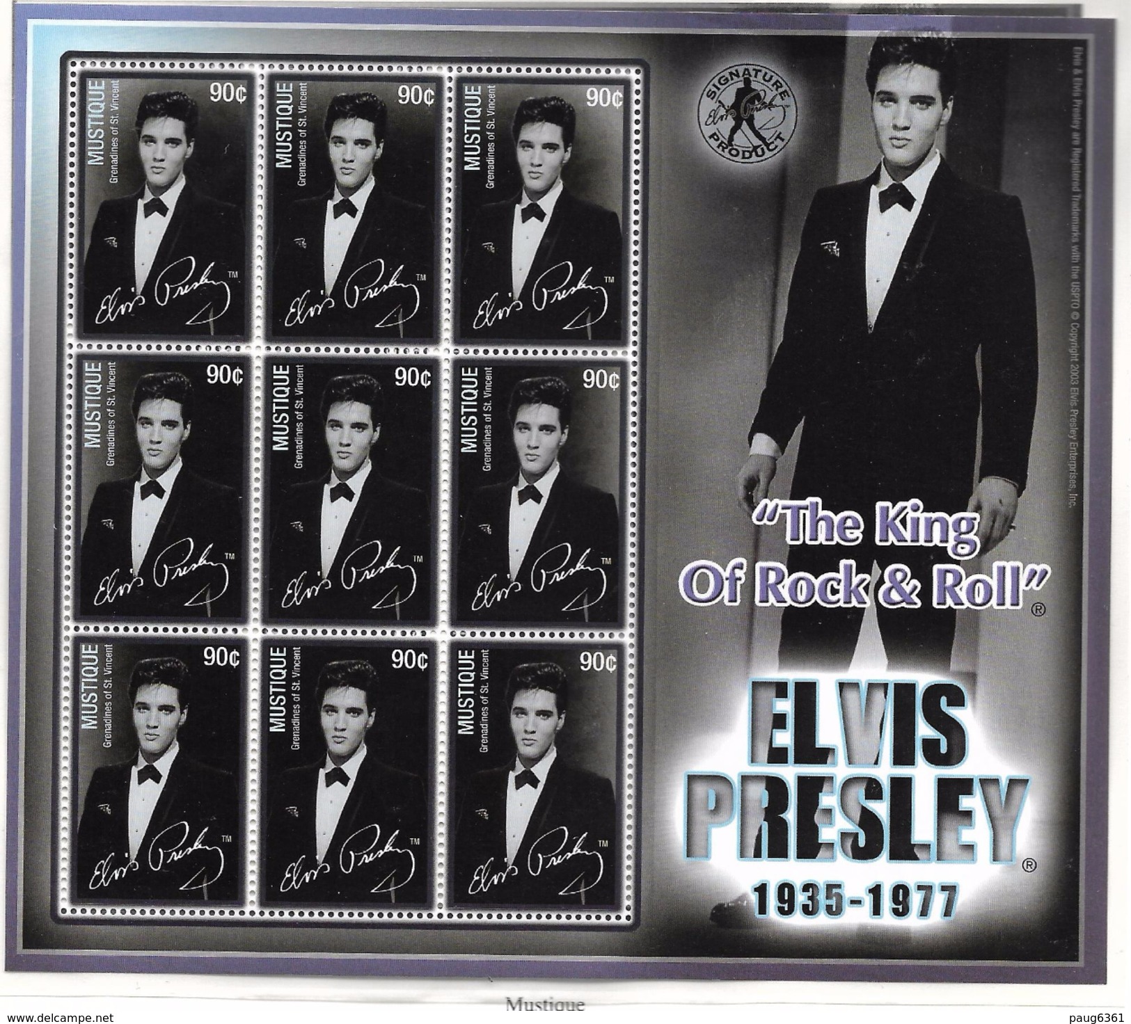 MUSTIQUE  2002 ELVIS PRESLEY  FEUILLET  YVERT N°  NEUF MNH** - Elvis Presley