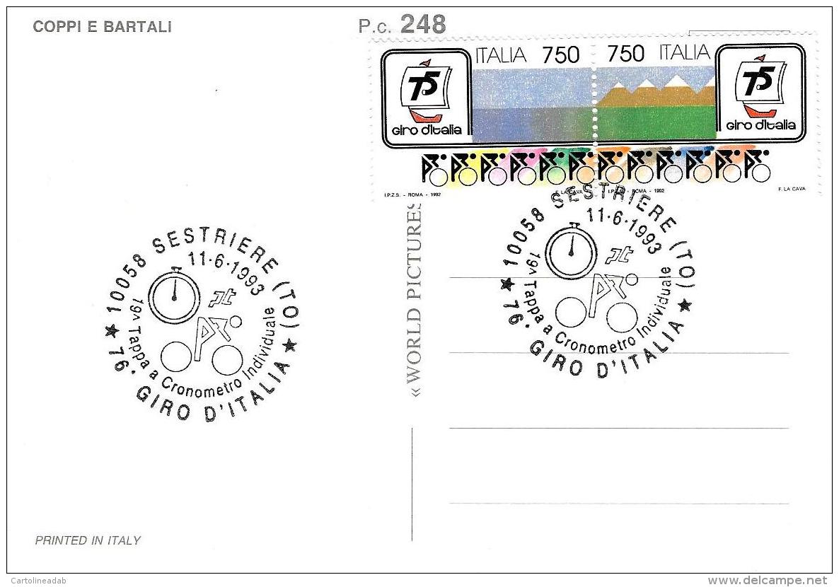 [MD0866] CPM - SESTRIERE (TORINO) - 76° GIRO D'ITALIA - COPPI E BARTALI -  CON ANNULLO 11.6.1993 - NV - Ciclismo