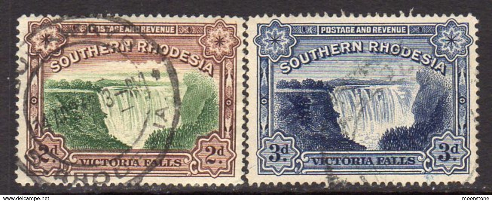 Southern Rhodesia 1935-41 Victoria Falls Set Of 2, 'Postage & Revenue', Perf. 14, Used (SG 35 - 35b) - Southern Rhodesia (...-1964)