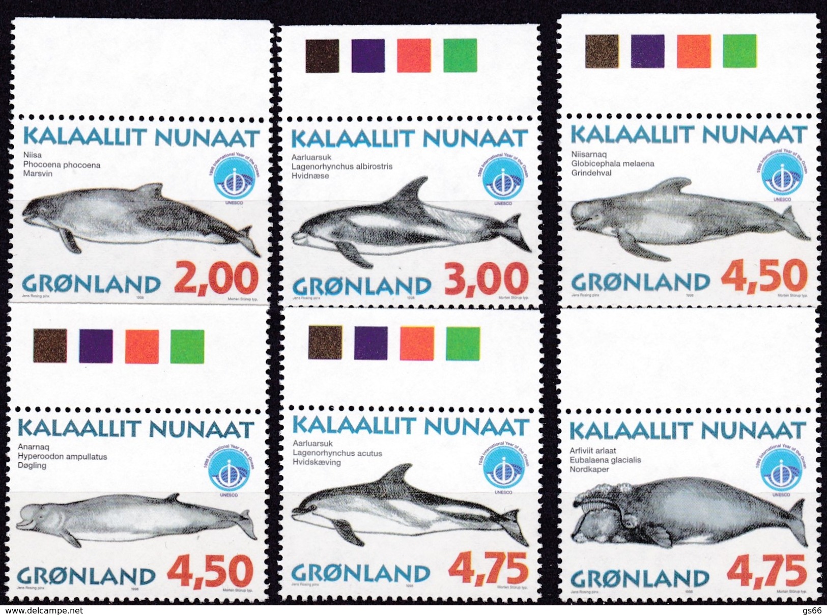 Grönland, 1998, 316/21, Wale,  MNH **, - Neufs