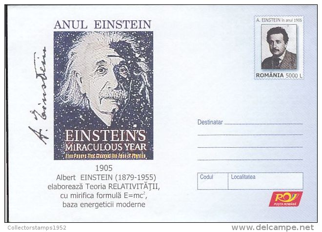 58329- ALBERT EINSTEIN YEAR, SCIENTIST, COVER STATIONERY, 2005, ROMANIA - Albert Einstein