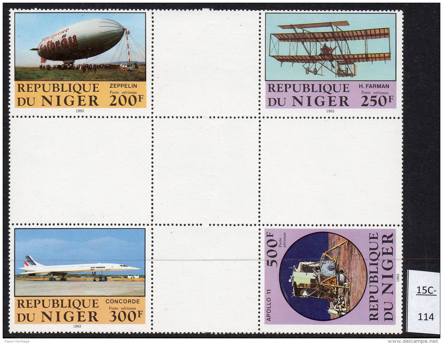 Niger Rep 1983 Flight Aviation: Zeppelin Farman Concorde Apollo XI Herzstuck &ndash; See Text. MNH - Concorde