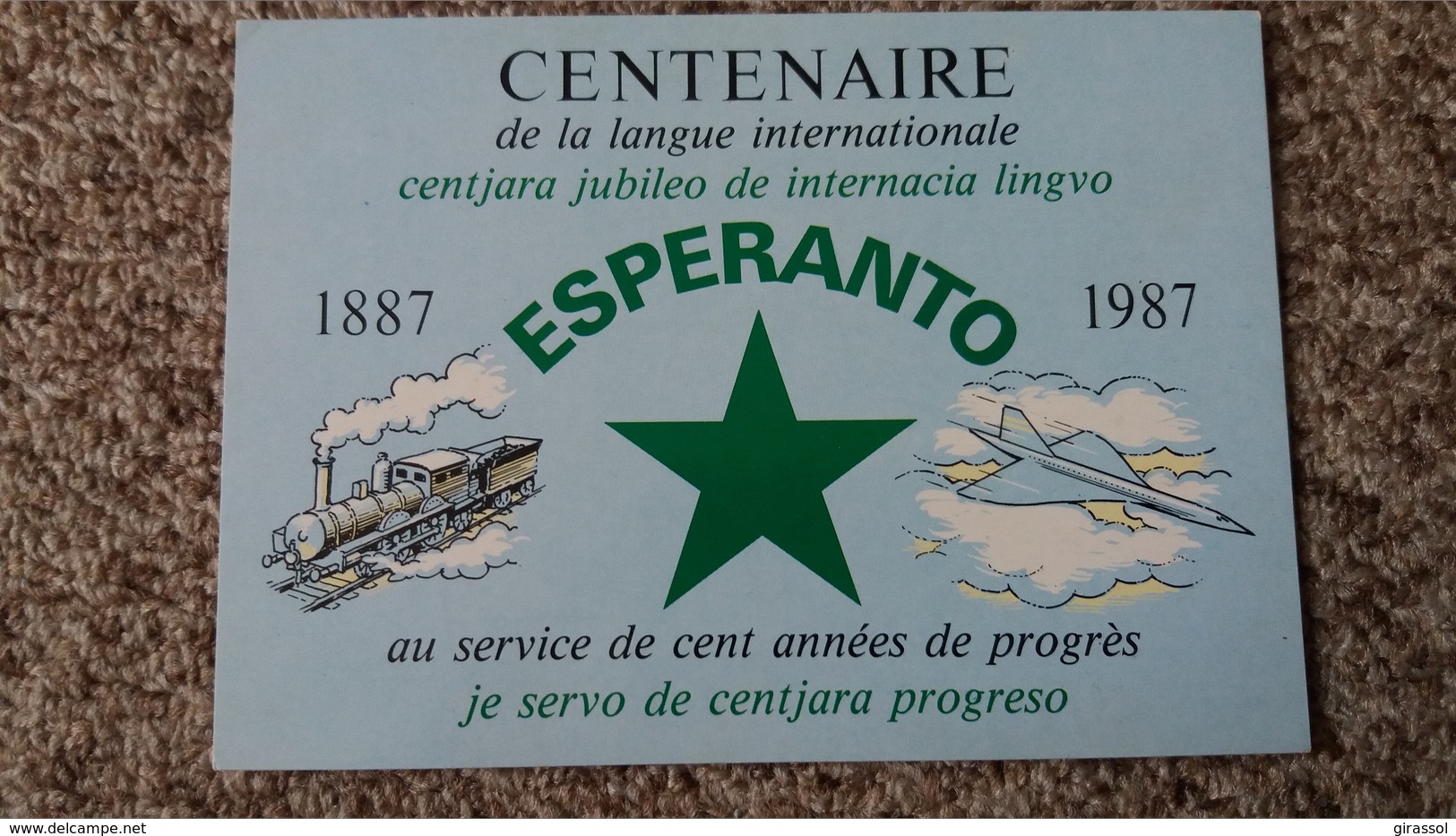 CPSM ESPERANTO CENTENAIRE DE LA LANGUE INTERNATIONALE 1887 1987 AU SERVICE PROGRES TRAIN CONCORDE - Esperanto