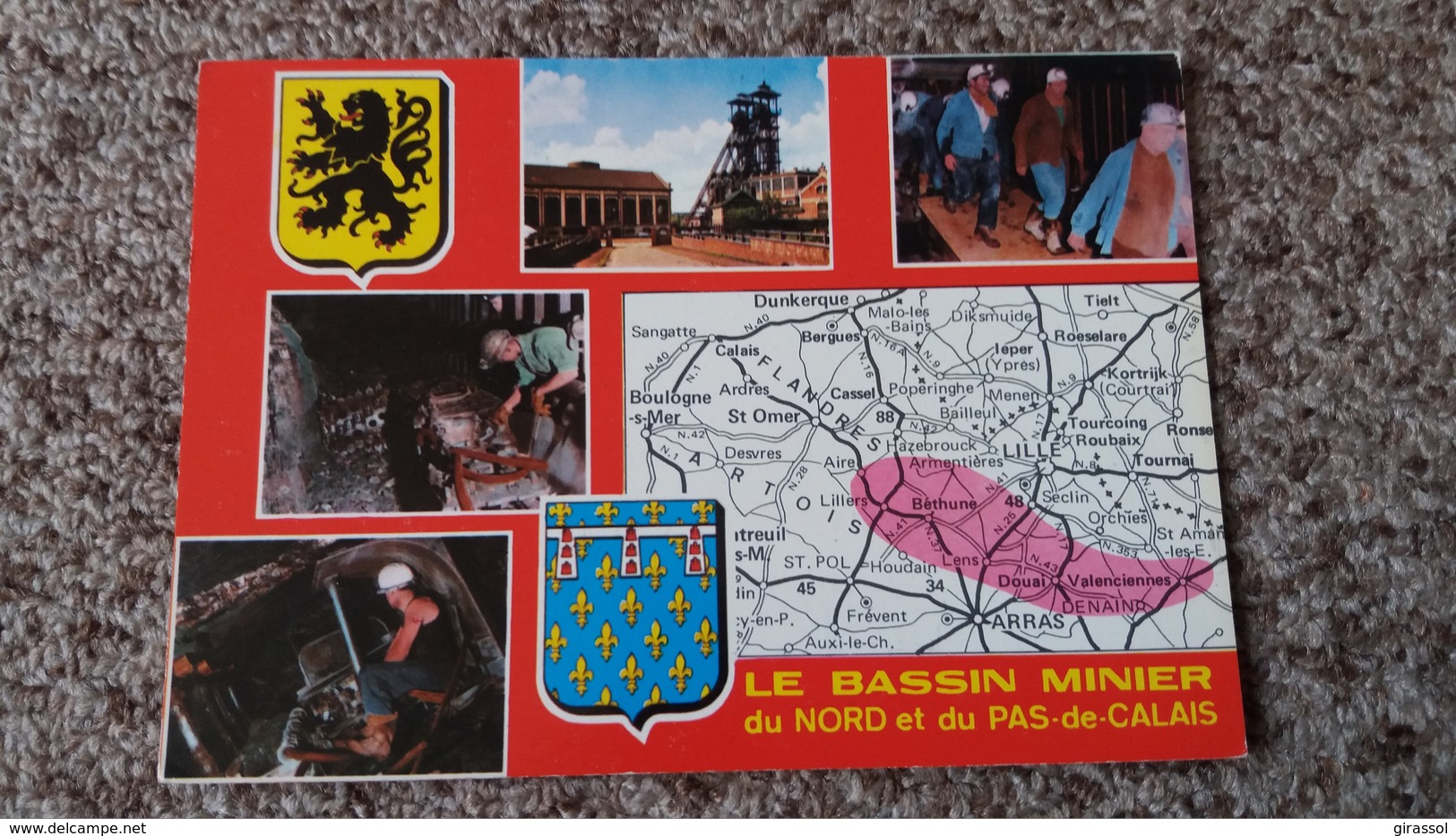 CPSM LA MINE EN ACTIVITE BASSIN MINIER DU NORD PAS DE CALAIS PLAN GEOGRAPHIQUE BLASON  ED PIERRON - Mines