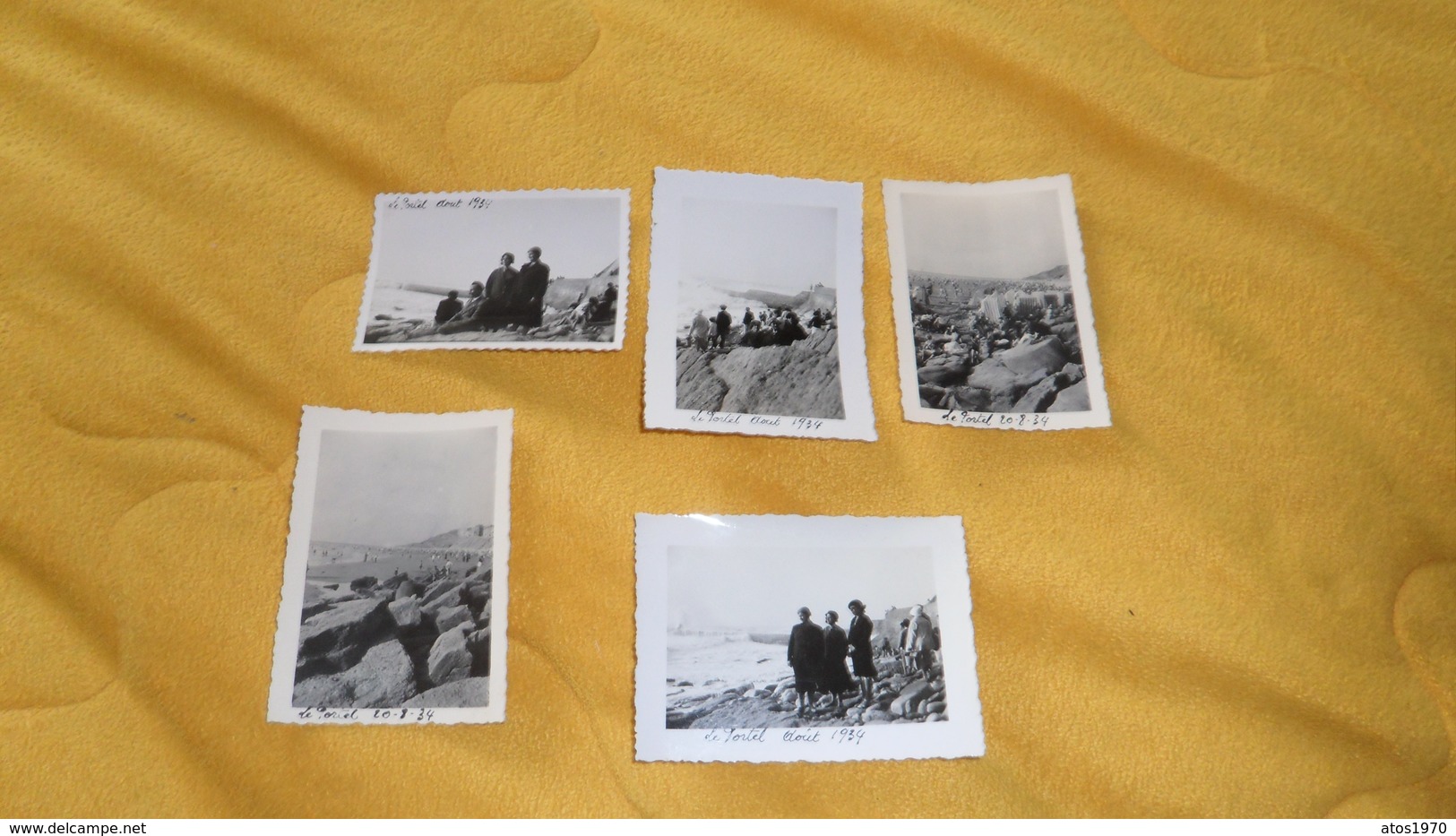 LOT DE 5 PHOTOS ANCIENNES DE 1934. /  ANOTATION LE PORTEL. / PERSONNES, PLAGE. - Places