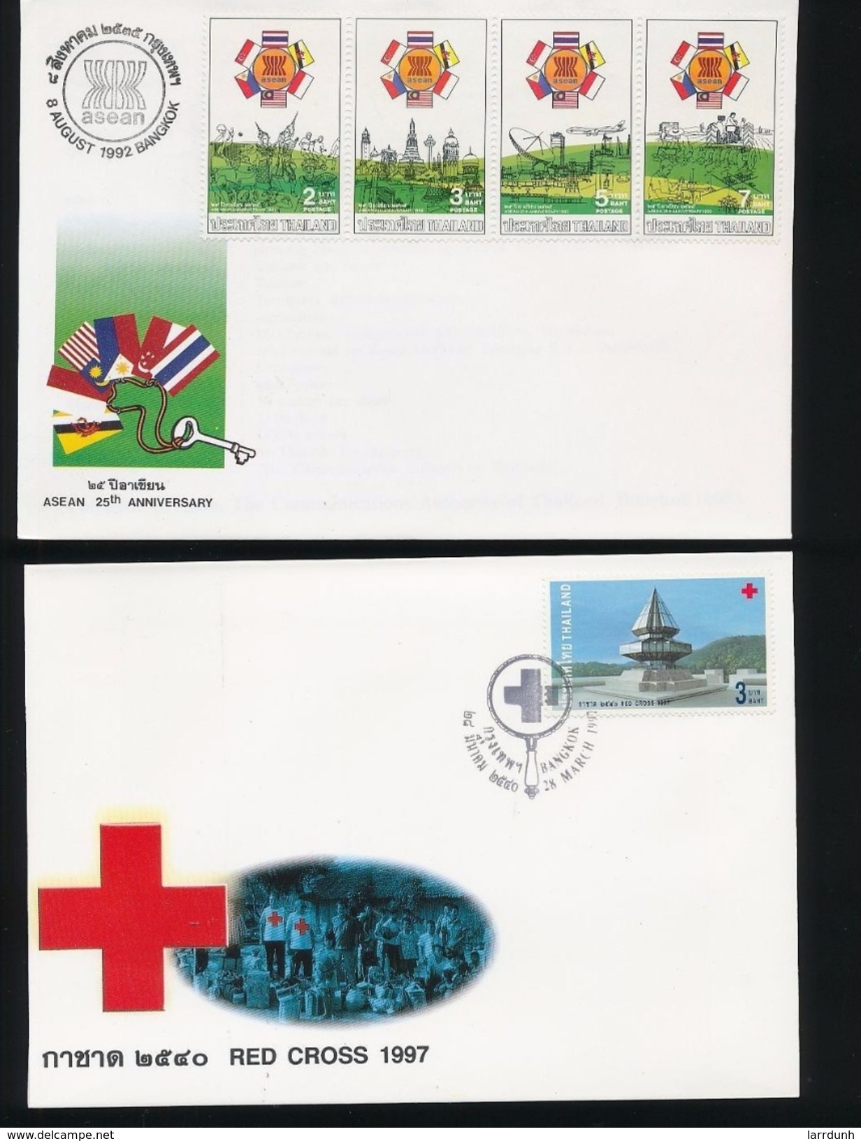 Thailand ASEAN Flags Culture Sports Agriculture Red Cross Two Day Of Issue Covers 1992 1997 A04s - Thailand