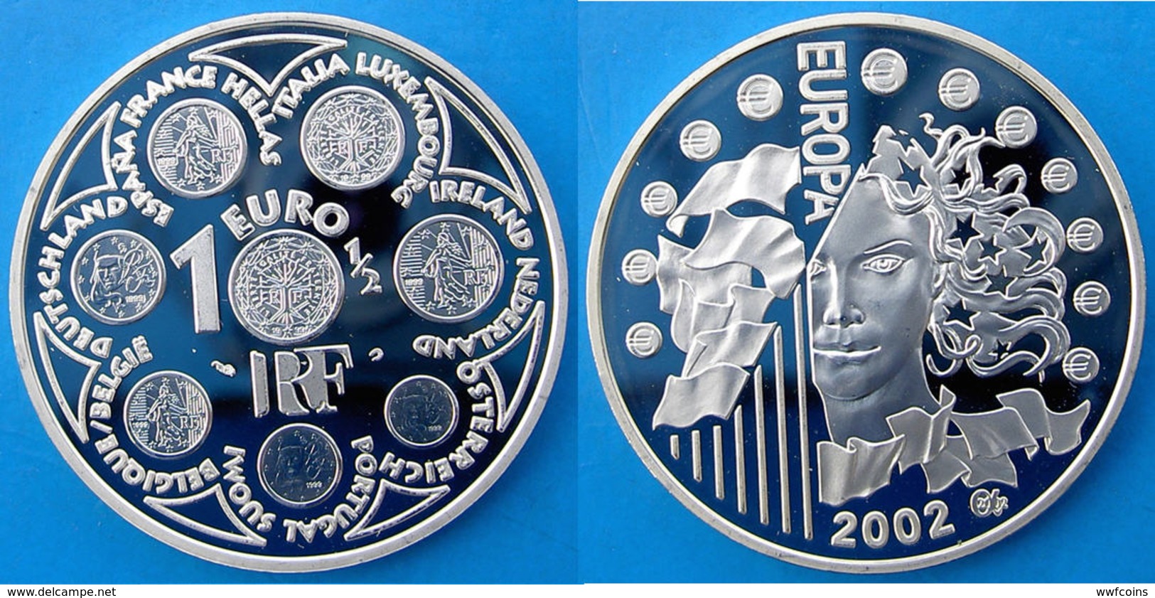 FRANCE 1,5 E 2002 ARGENTO PROOF SILVER EURO INTRODUCTION OF THE EURO PESO 22,2g TITOLO 0,900 CONSERVAZIONE FONDO SPECCHI - Francia