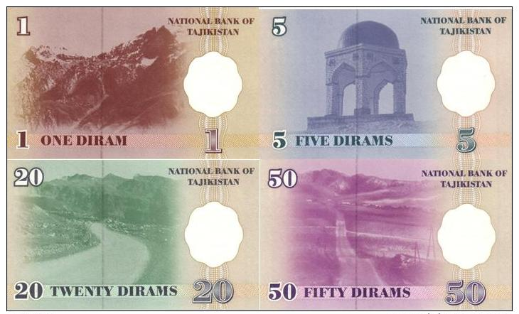 TAJIKISTAN Set 1, 5, 20, 50  Diram P- 10 - 13  1999 *UNC* - Tajikistan