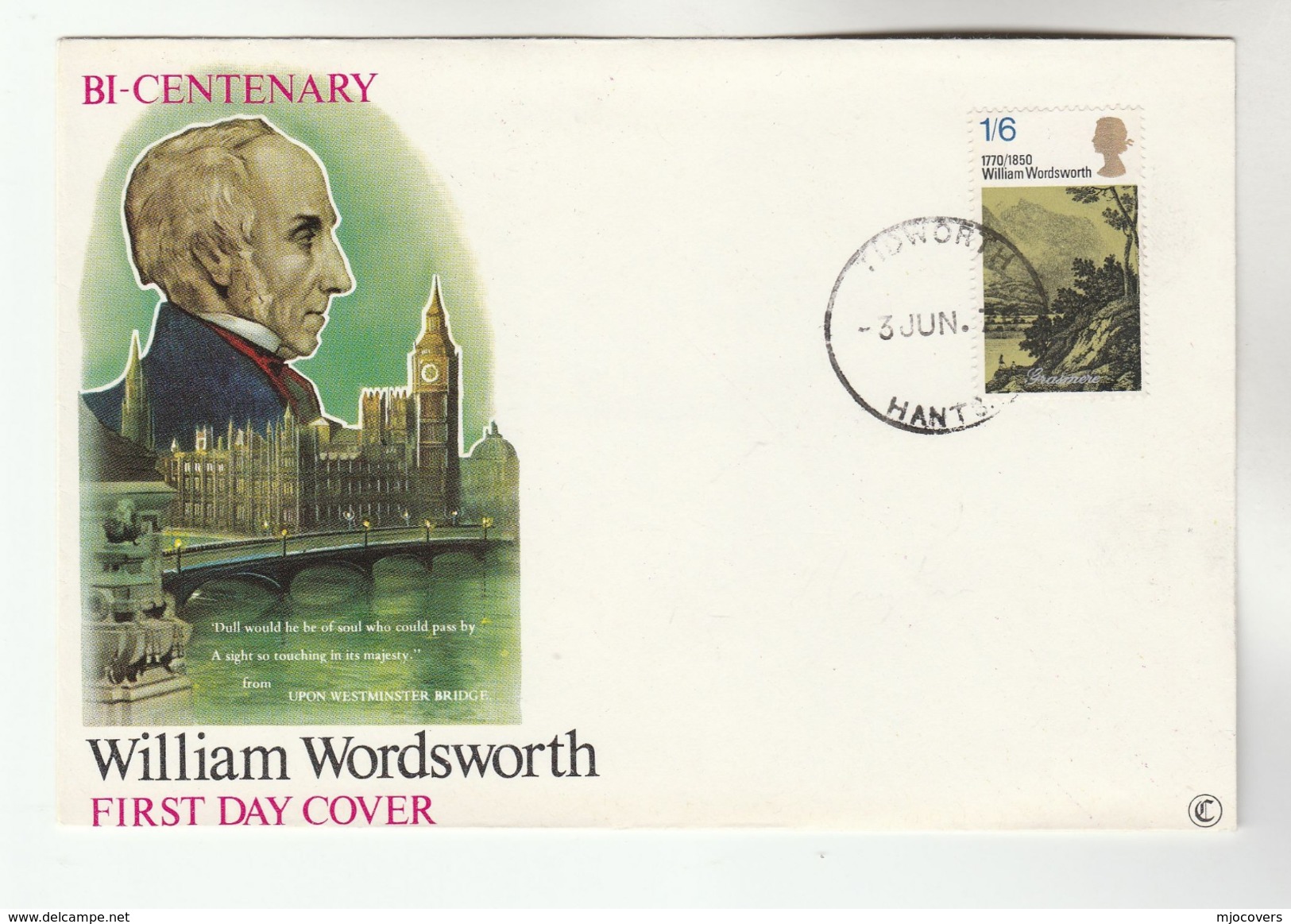 1970 Tidworth GB FDC WORDSWORTH Stamps  Cover Literature - ....-1951 Pre Elizabeth II