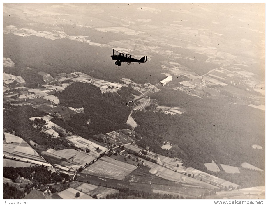 USA Aviation Militaire US Navy Biplan En Vol Saut En Parachute Ancienne Photo 1920's - Aviation