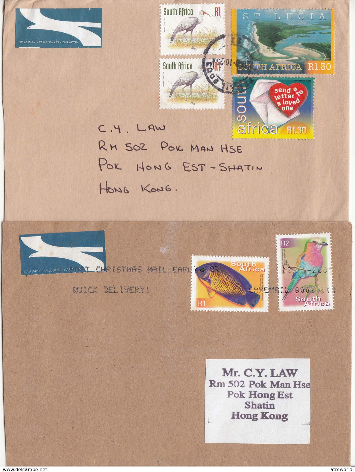 POSTAL USED COVER -  SOUTH AFRICA  TO HONG KONG -  2   X   COVERS - Colecciones & Series