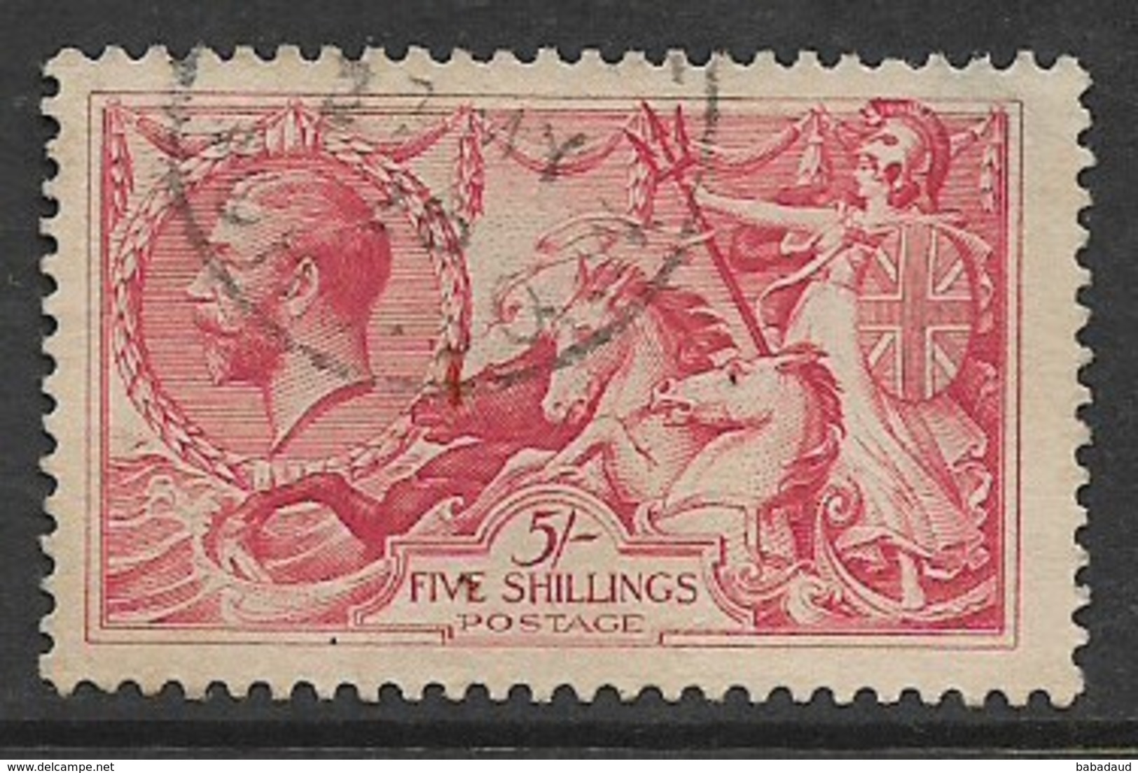 Great Britain, George V, 5/= Seahorses, 1919, Bradbury-Wilkinson Ptg, C.d.s Used 27 MY 26 - Used Stamps